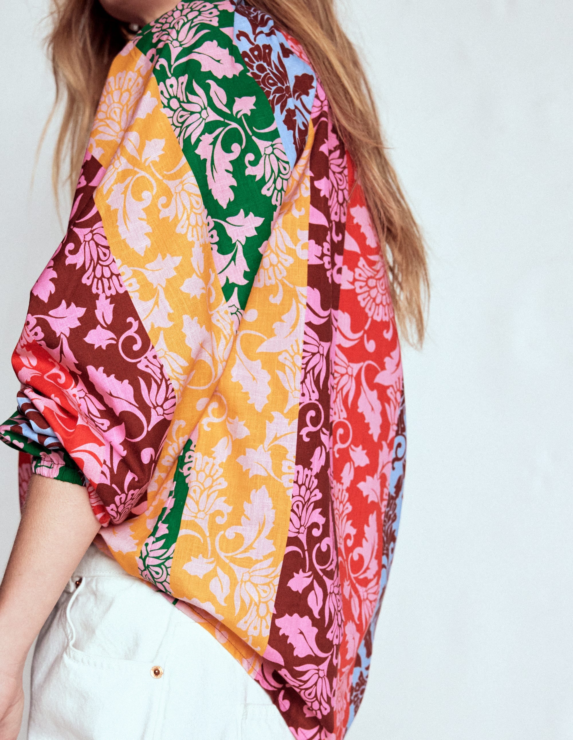 Long Sleeve Notch Top-Multi, Ornate Vine - Image 2