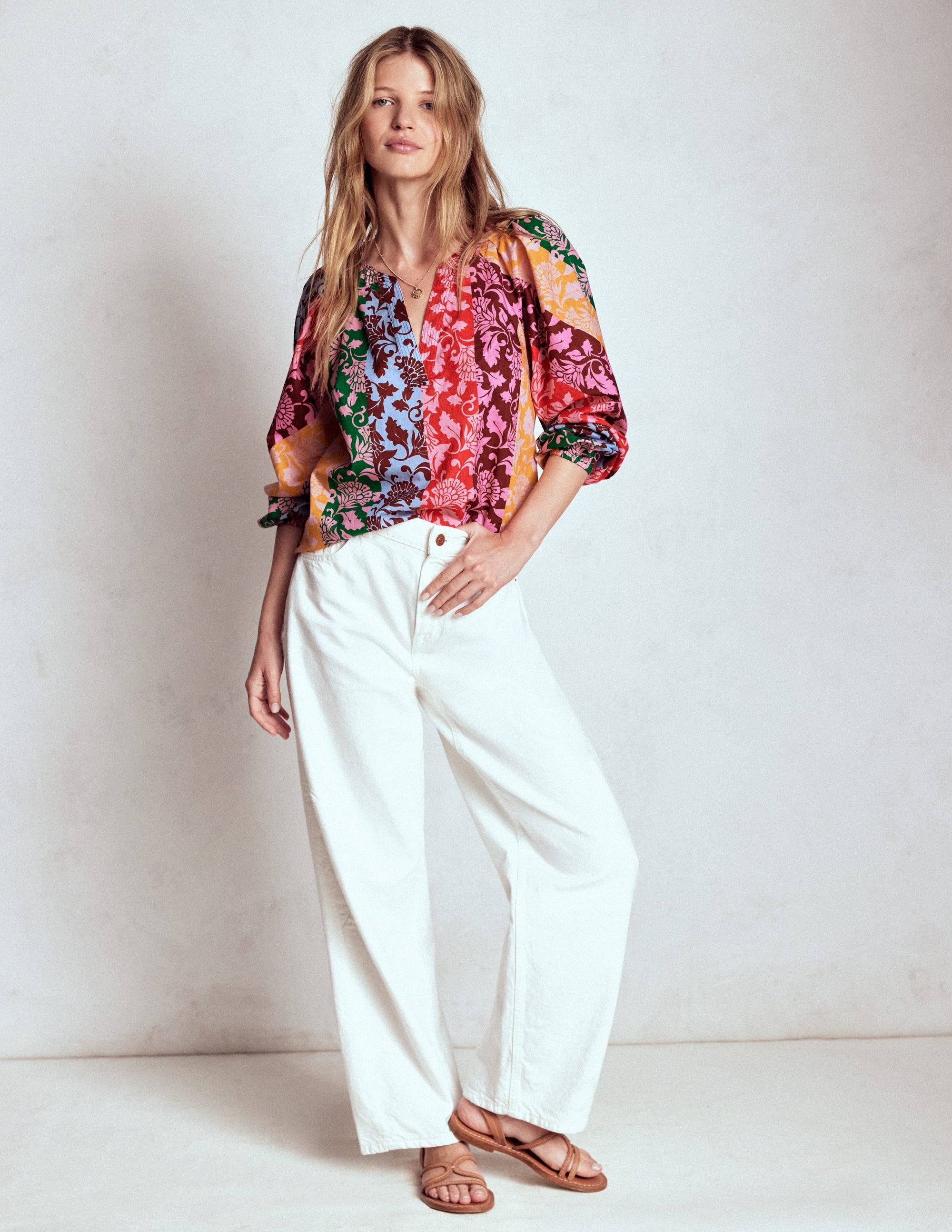 Long Sleeve Notch Top-Multi, Ornate Vine - Image 4