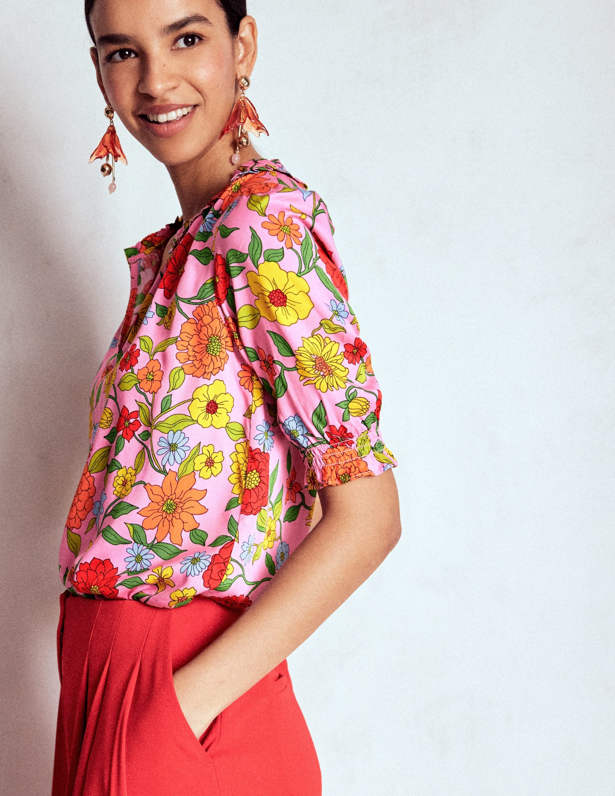Ria Short Sleeve Top-Rose Bloom, Dahlia Trial - Image 5