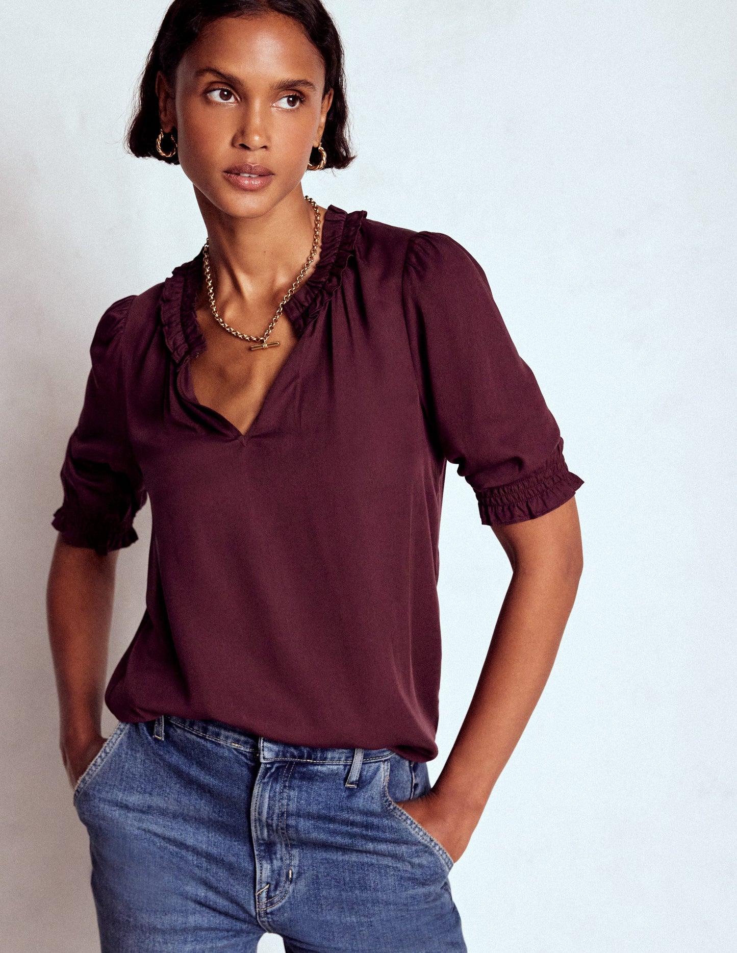Ria Short Sleeve Top-Dark Cherry