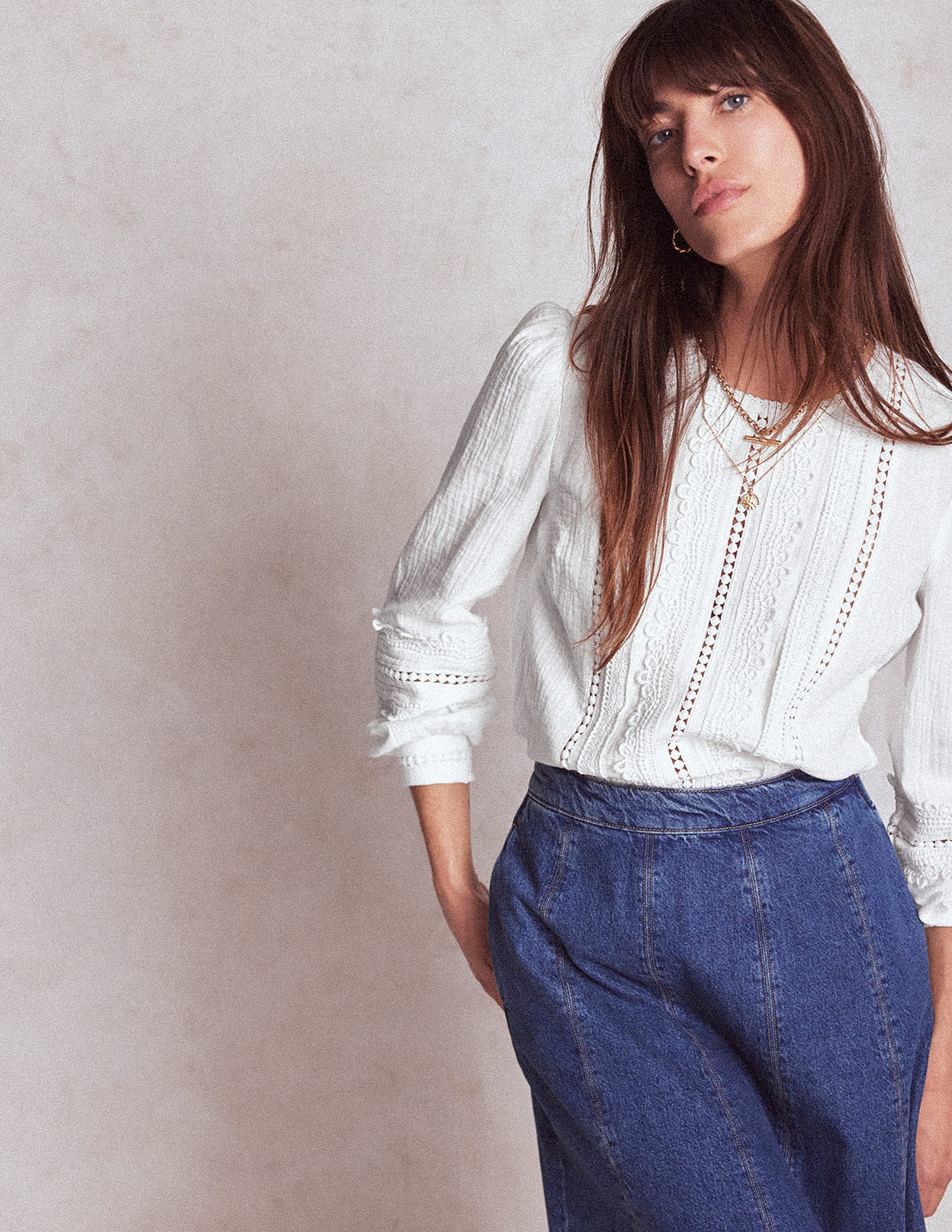 Trim Interest Double Cloth Top-White - Image 1