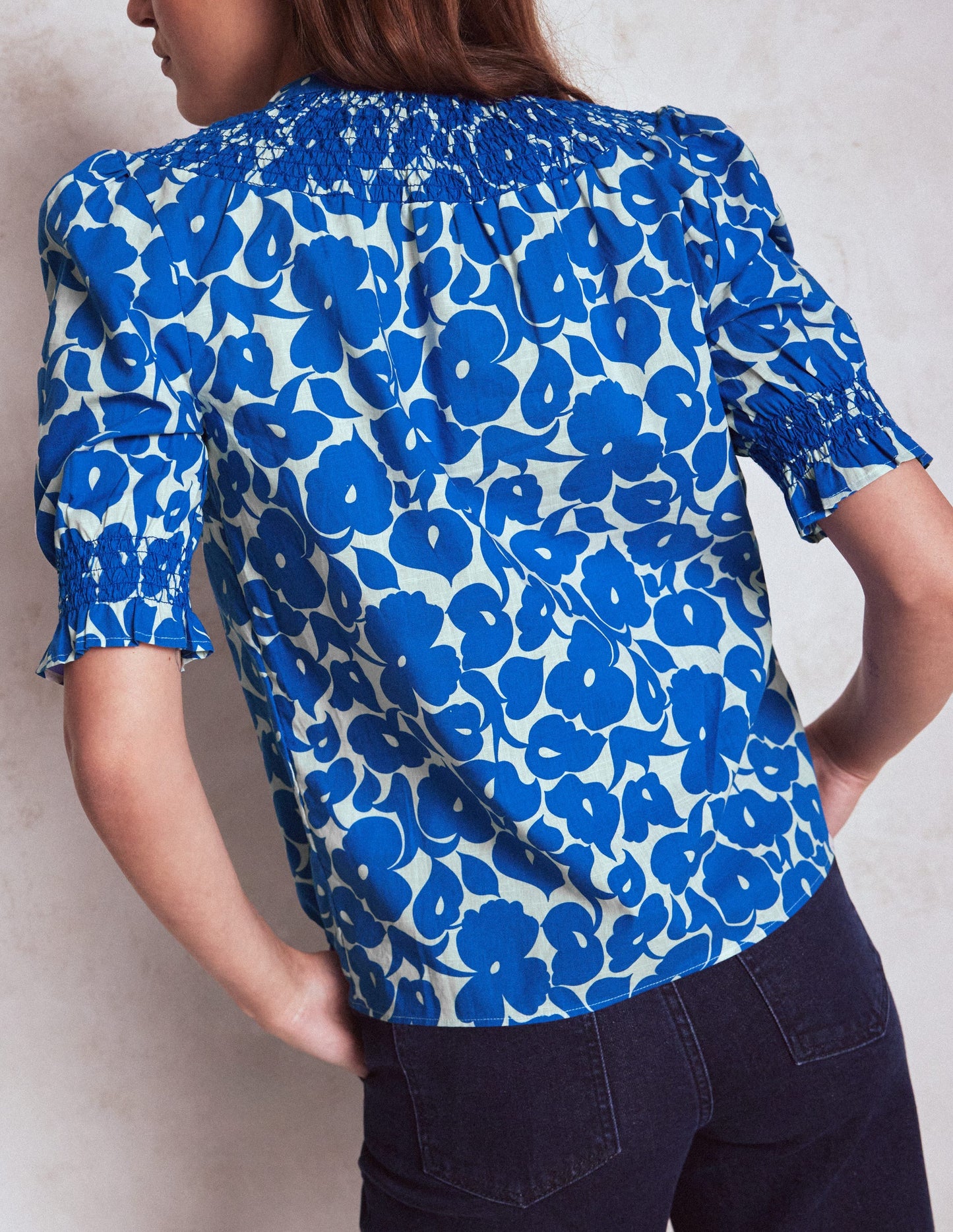Effie Short Sleeve Top-Bright Blue, Leafy Grove