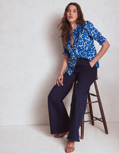 Effie Short Sleeve Top-Bright Blue, Leafy Grove-1