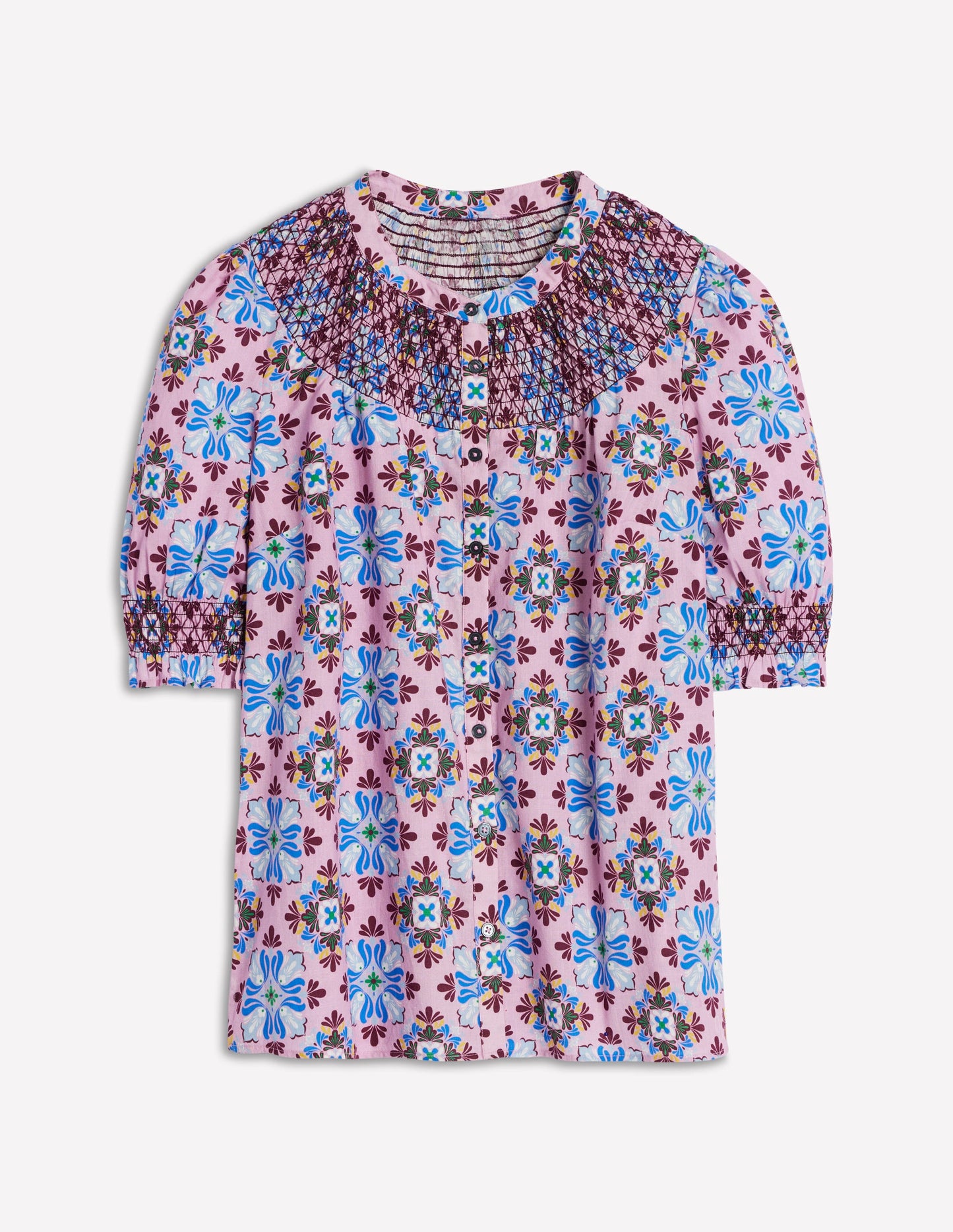 Effie Short Sleeve Top-Formica Pink, Bloom Mosaic