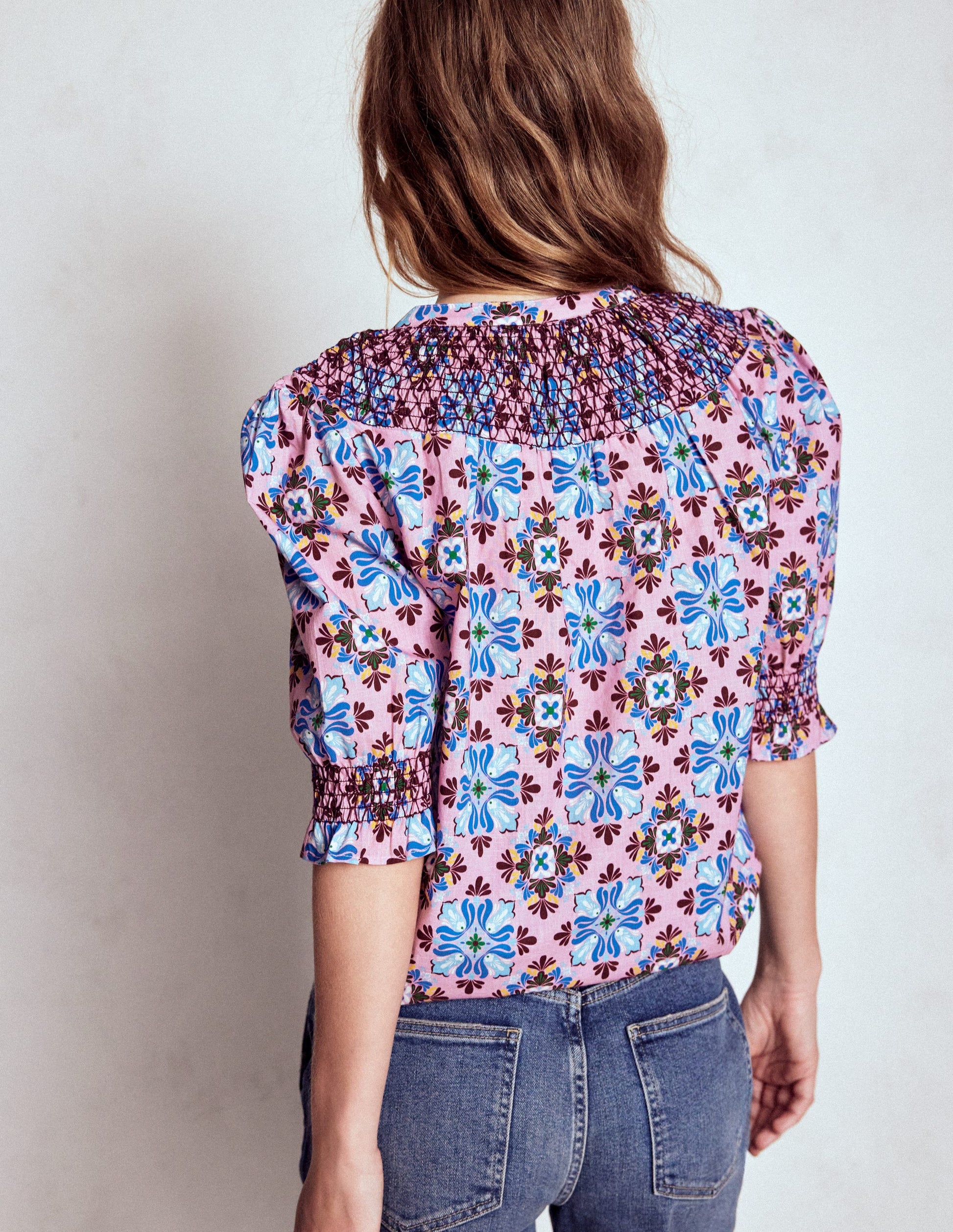 Effie Short Sleeve Top-Formica Pink, Bloom Mosaic-3