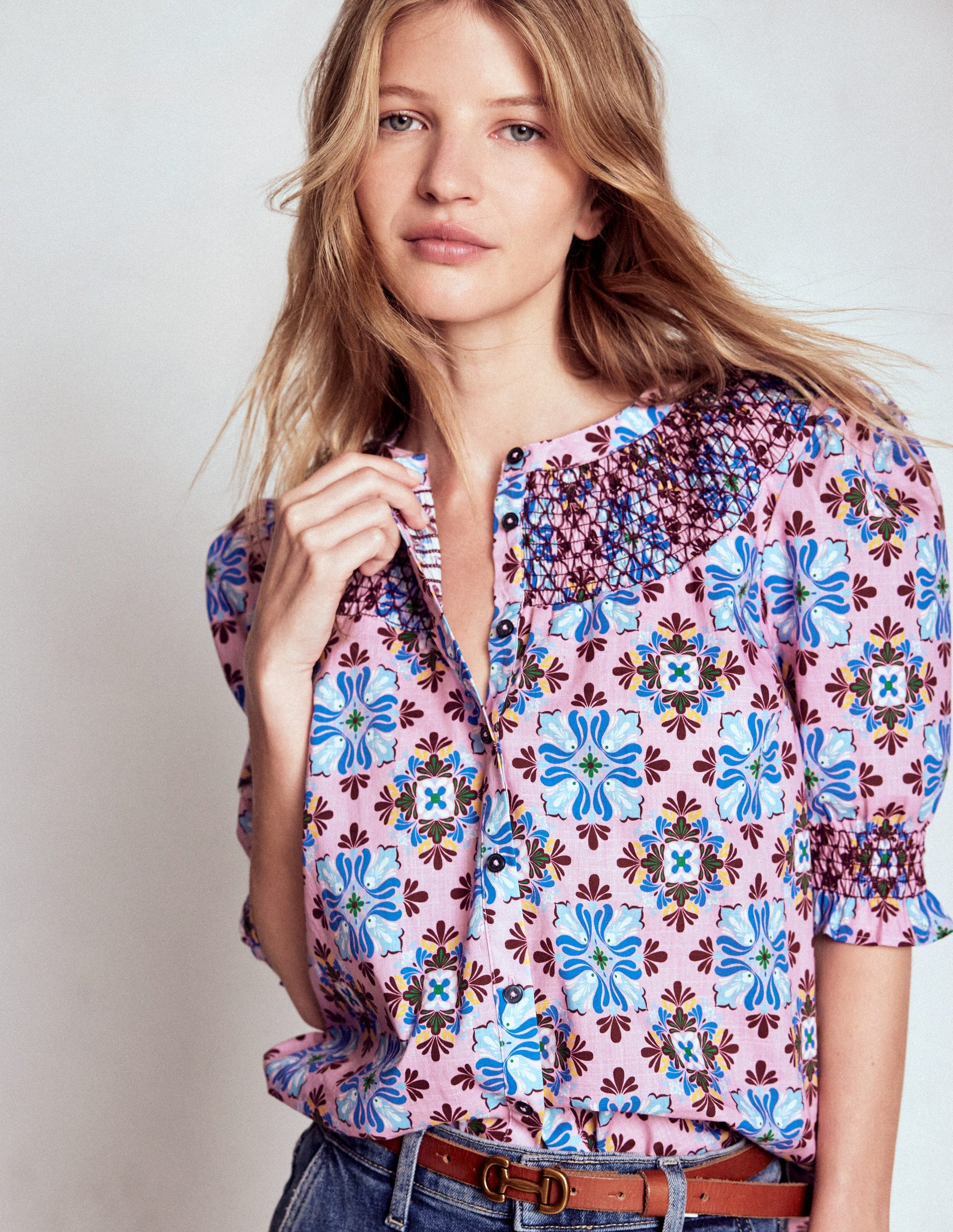 Effie Short Sleeve Top-Formica Pink, Bloom Mosaic-4