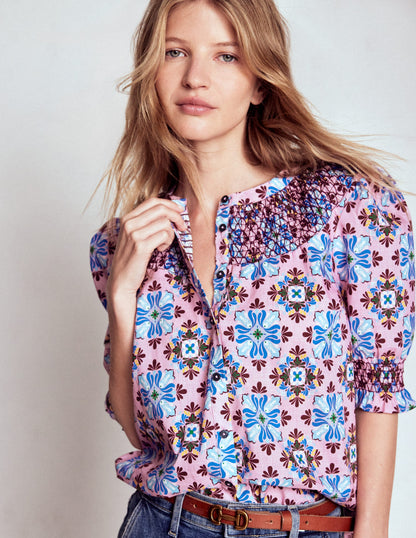 Effie Short Sleeve Top-Formica Pink, Bloom Mosaic-4