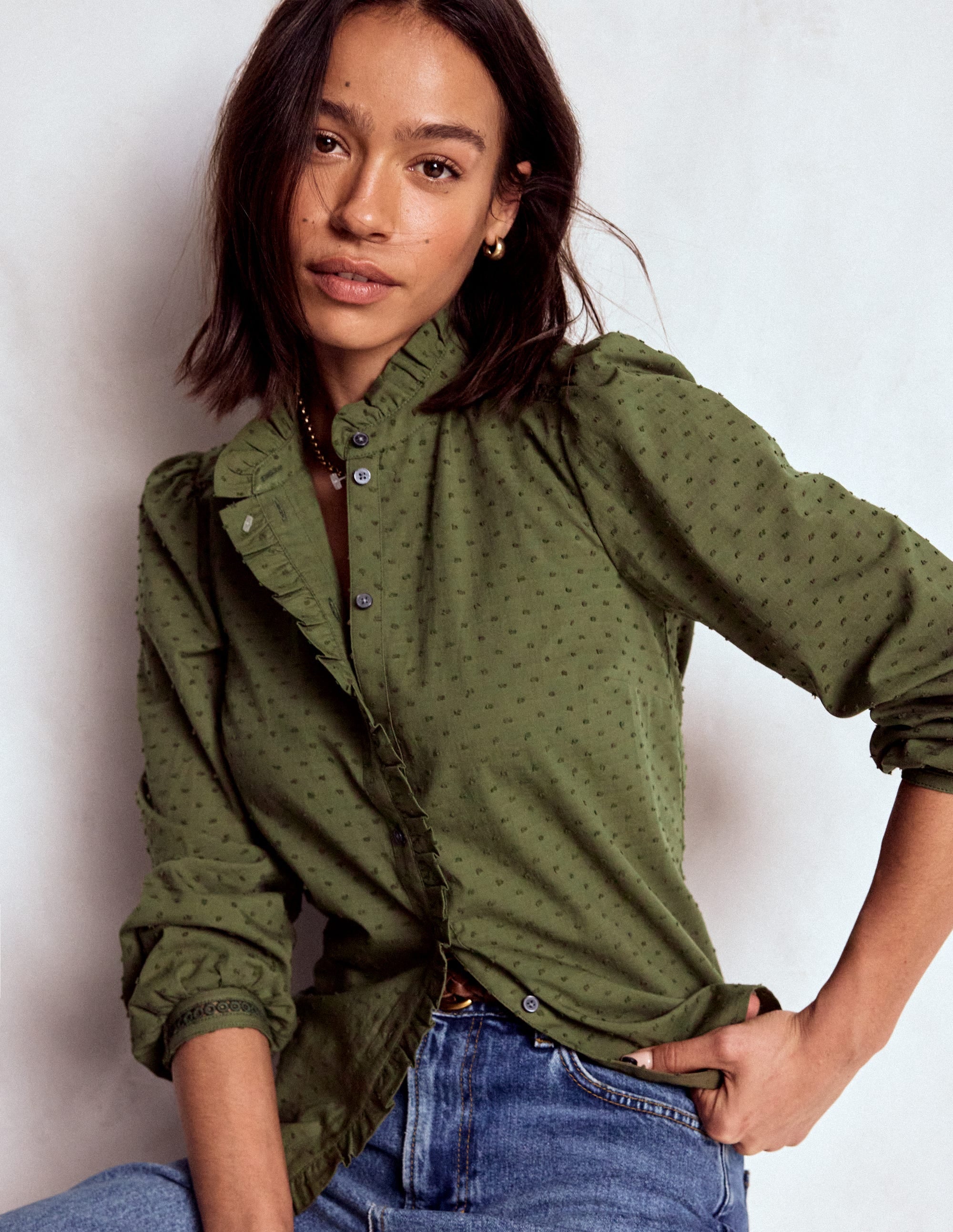 Helena Cotton Dobby Top-Woodland Green - Image 1