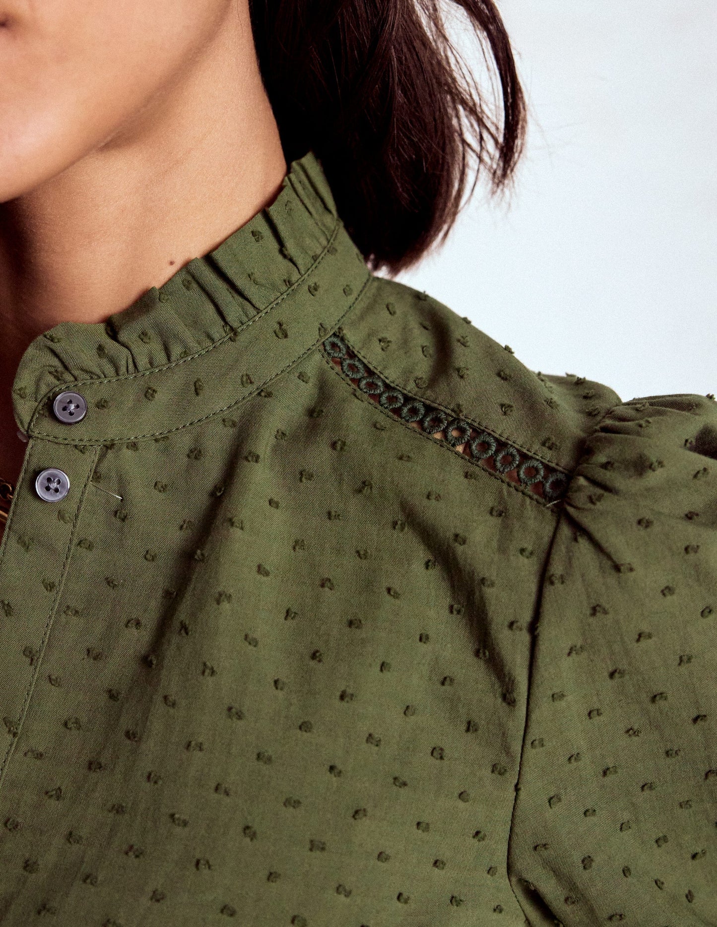 Helena Cotton Dobby Top-Woodland Green