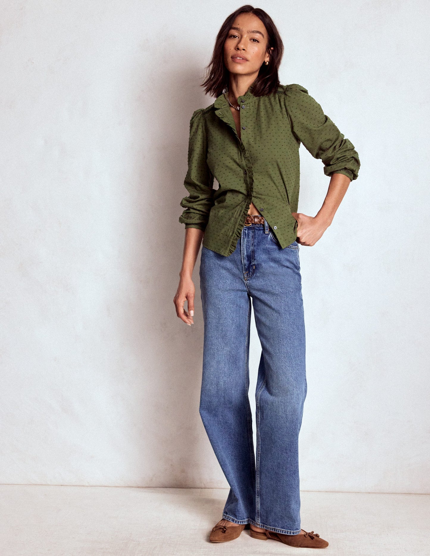 Helena Cotton Dobby Top-Woodland Green