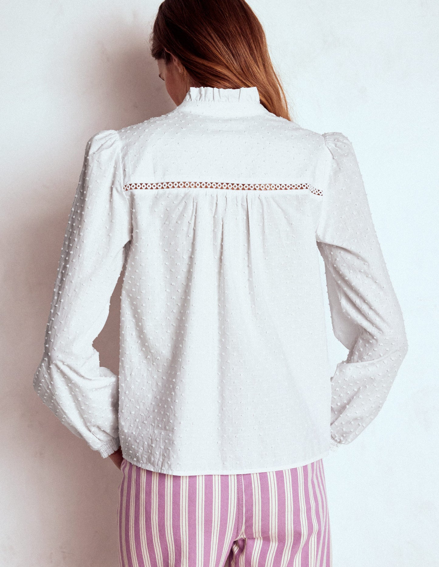 Helena Cotton Dobby Top-White