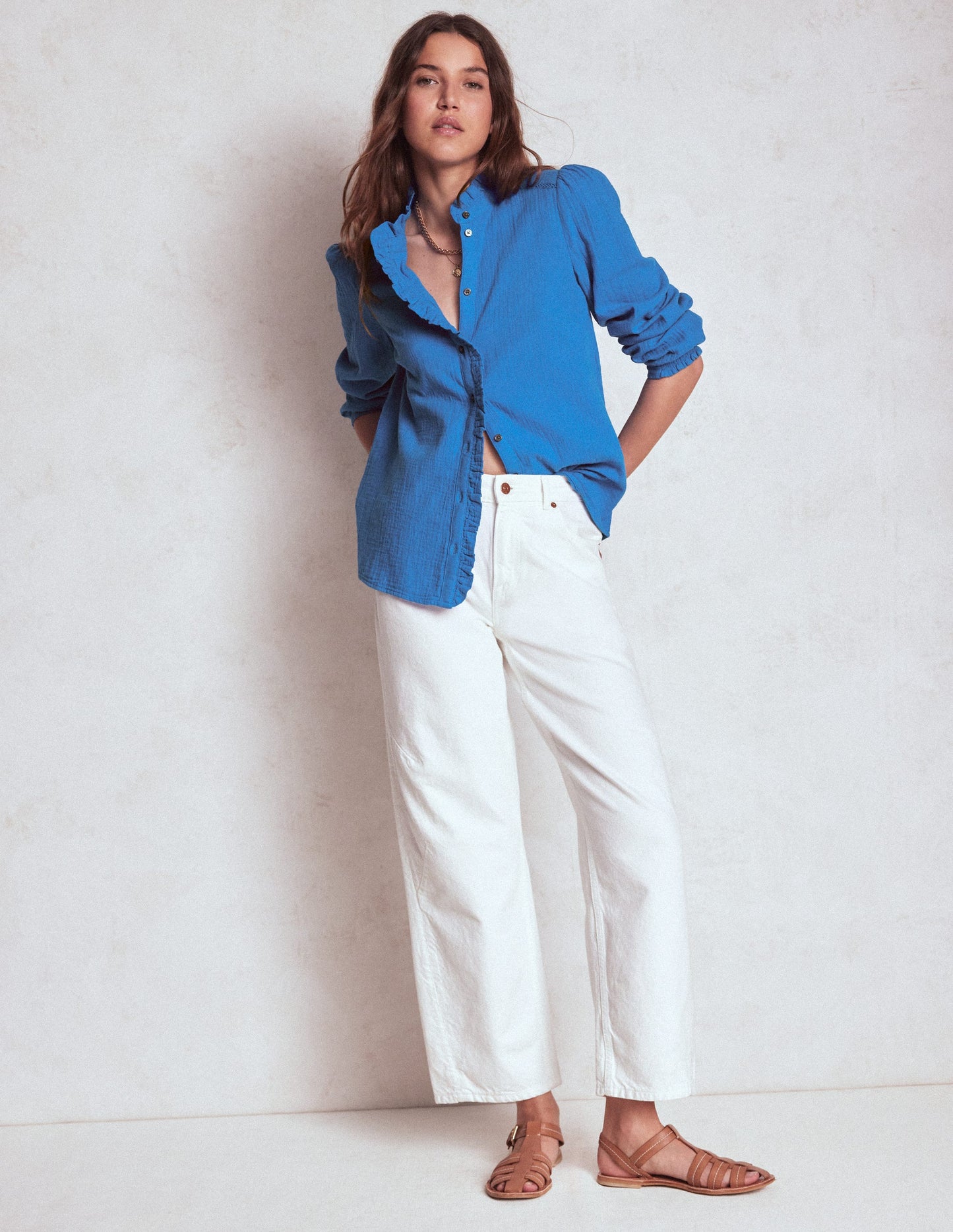 Helena Double Cloth Top-Kingfisher Blue