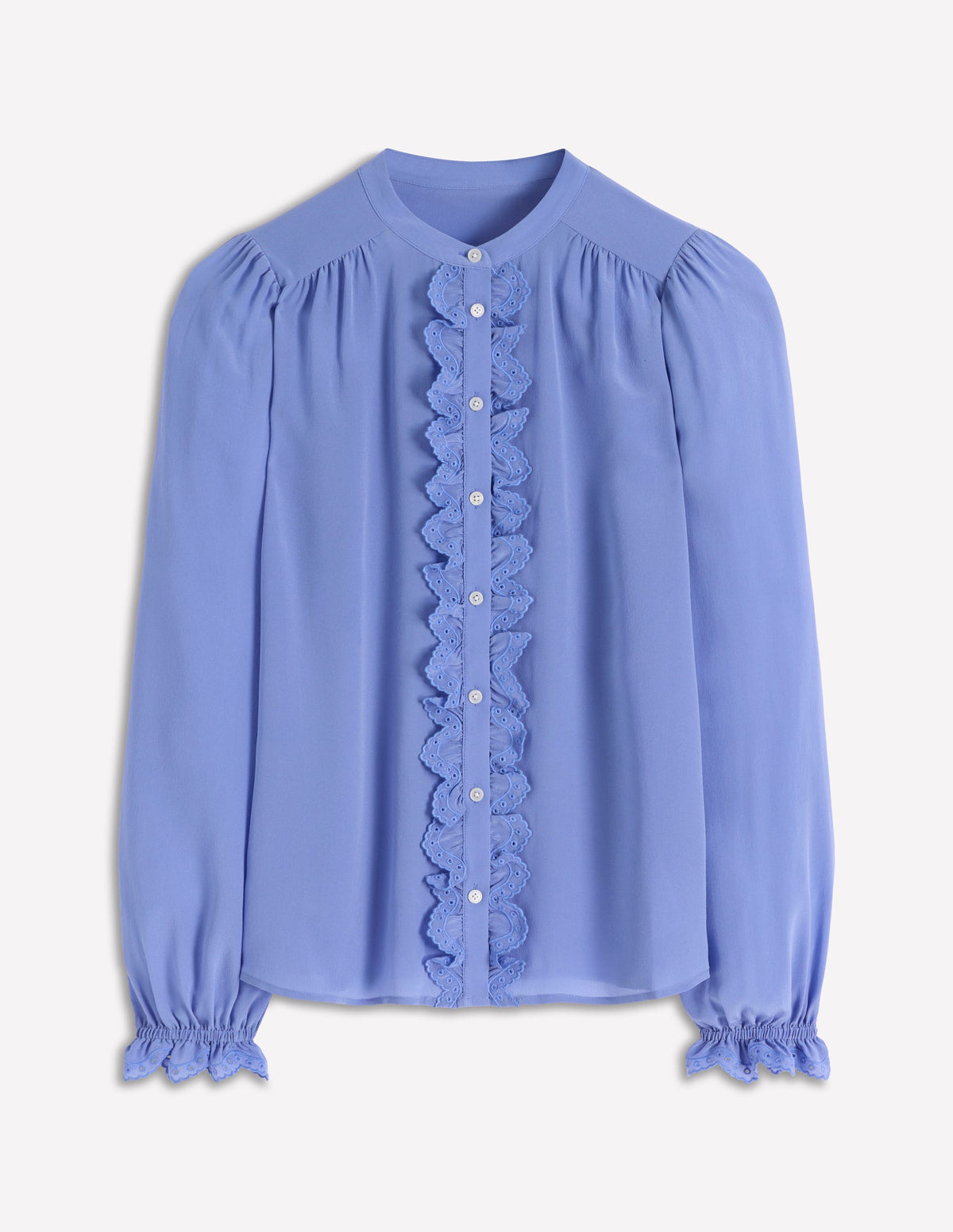 Alice Frill Front Silk Top-Soft Blue Broderie - Image 5
