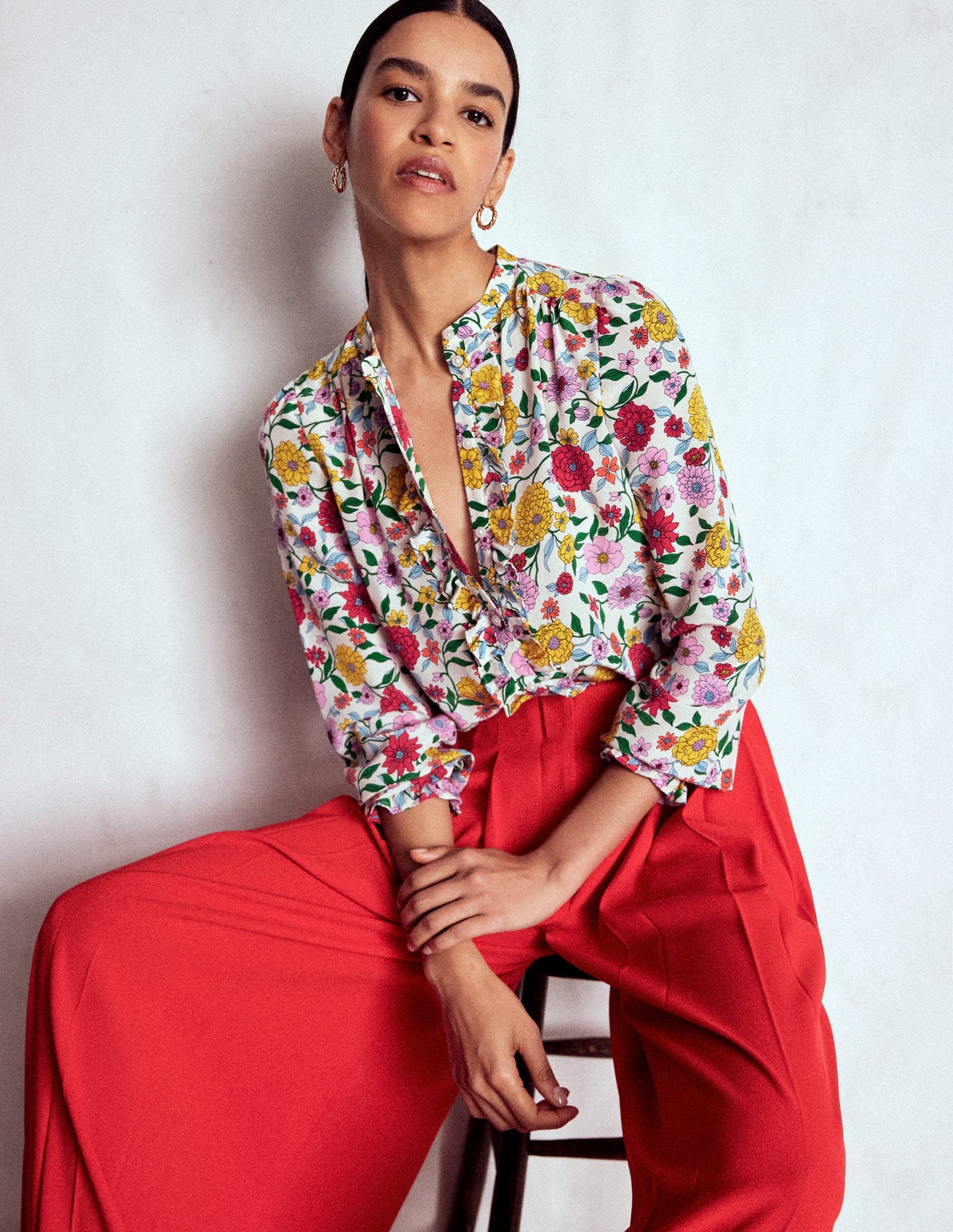 Alice Frill Front Silk Top-Multi, Dahlia Trail