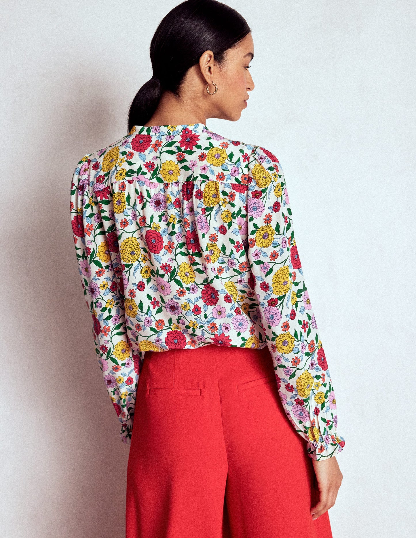 Alice Frill Front Silk Top-Multi, Dahlia Trail