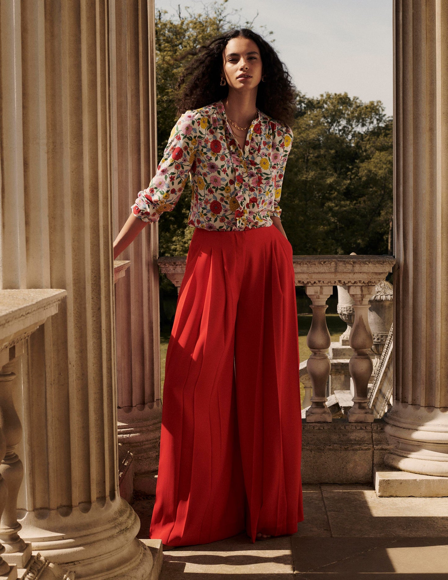 Alice Frill Front Silk Top-Multi, Dahlia Trail