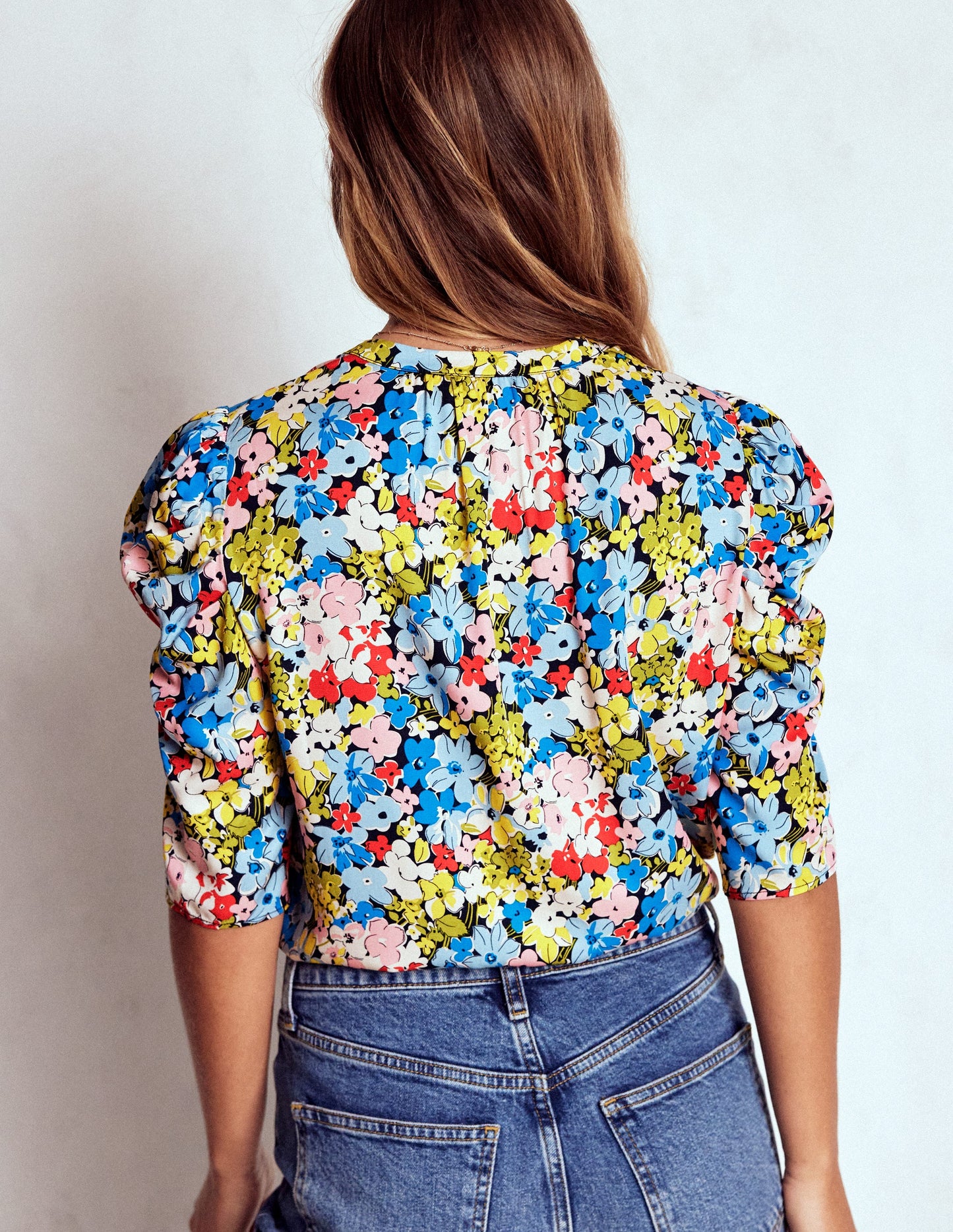 Mutton Sleeve Smart Top-Multi, Flowerbed Cluster