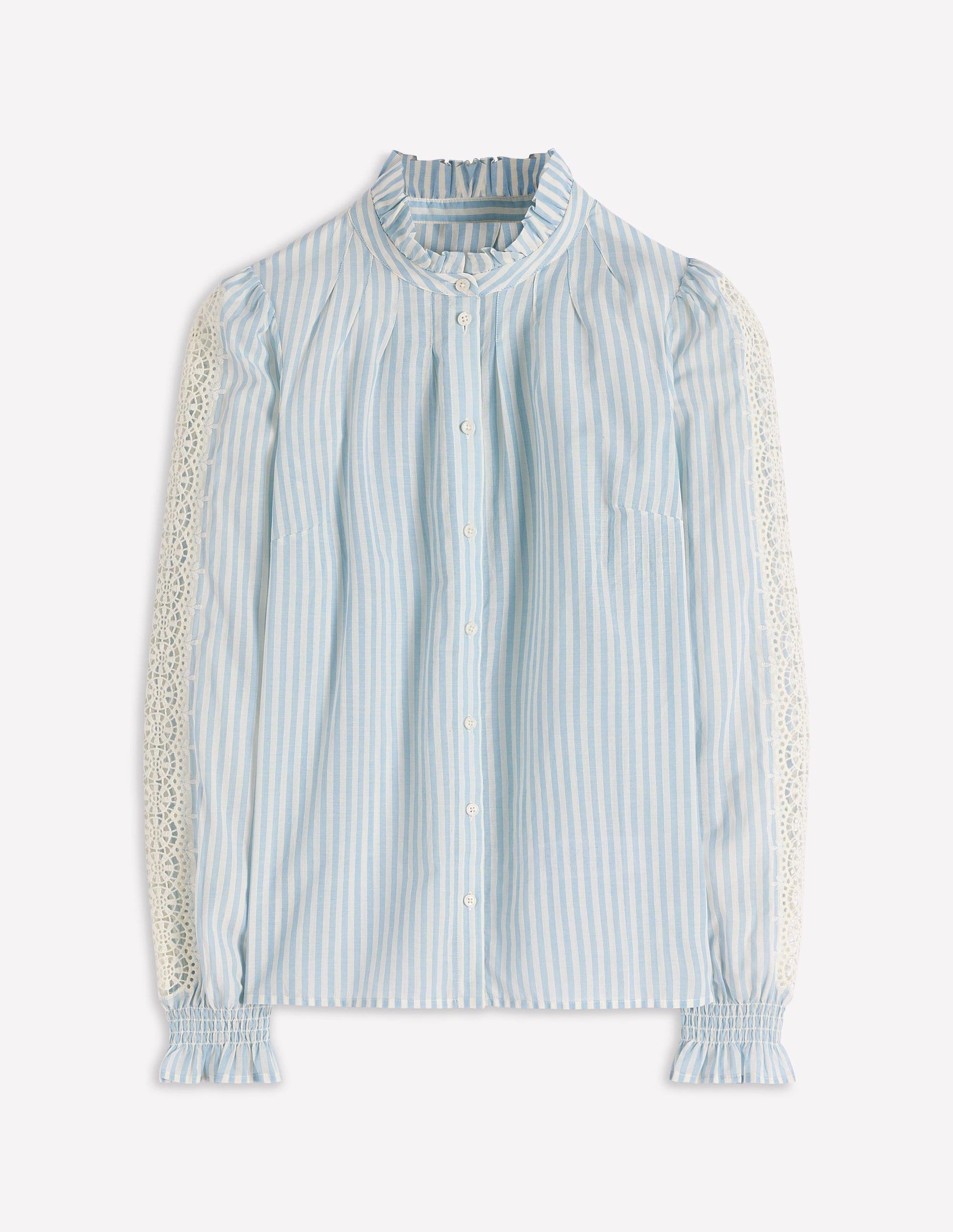 Lorna Pleated Cotton Top-Blue and Ivory Stripe-7