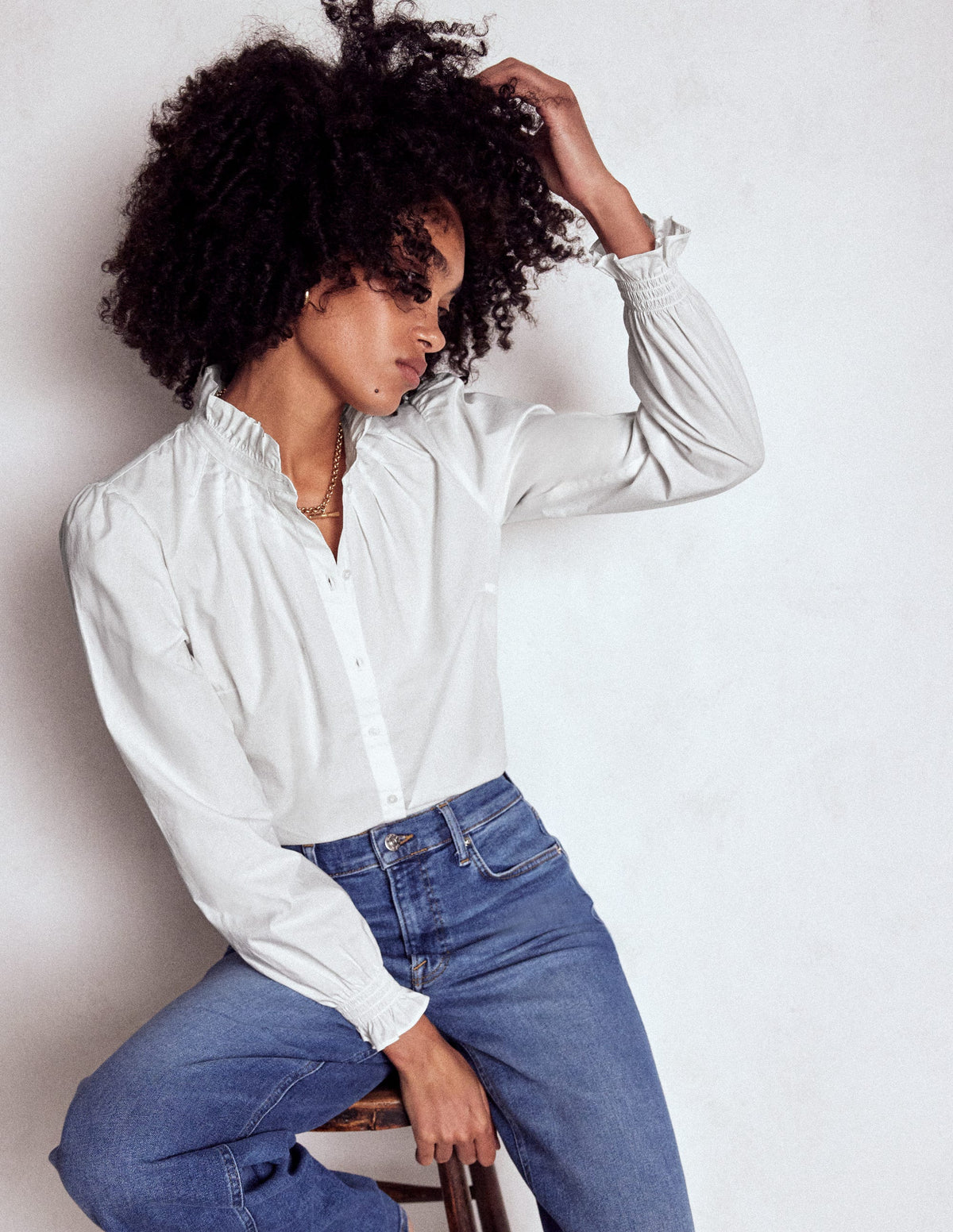 Lorna Pleated Cotton Top-White - Image 1