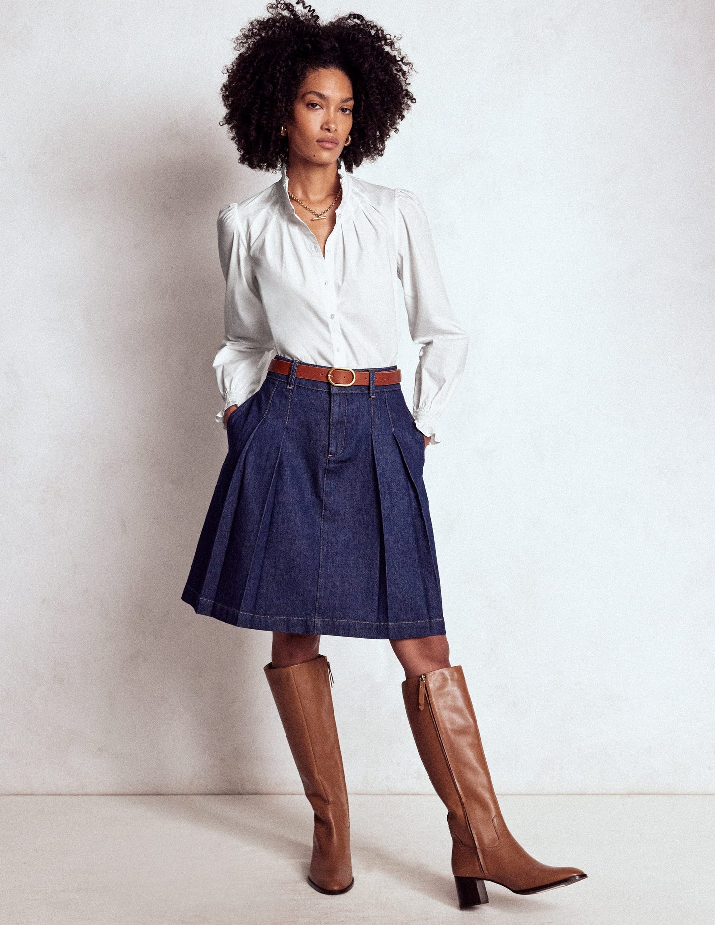 Lorna Pleated Cotton Top-White