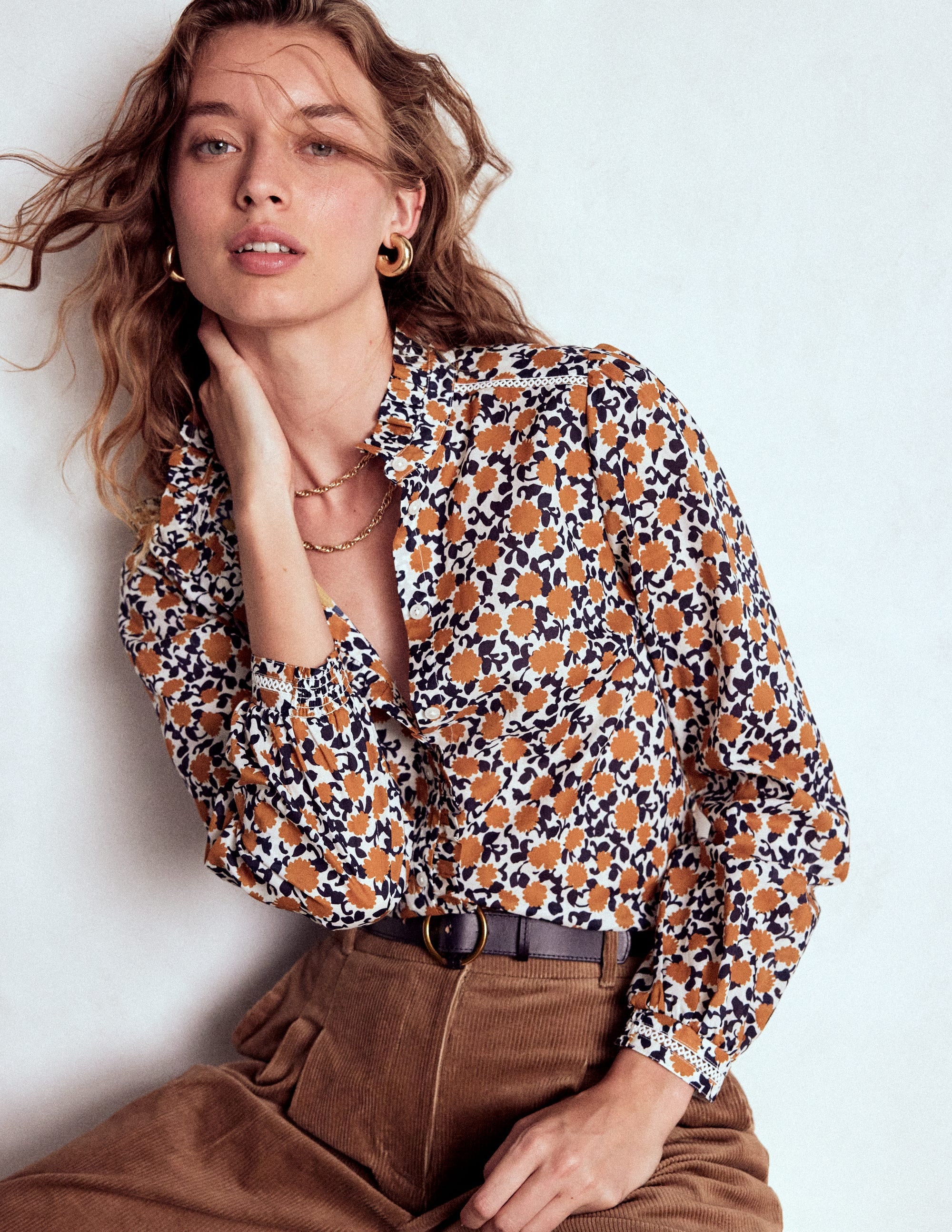 Helena Cotton Top-Cognac, Floweret Vine - Image 1