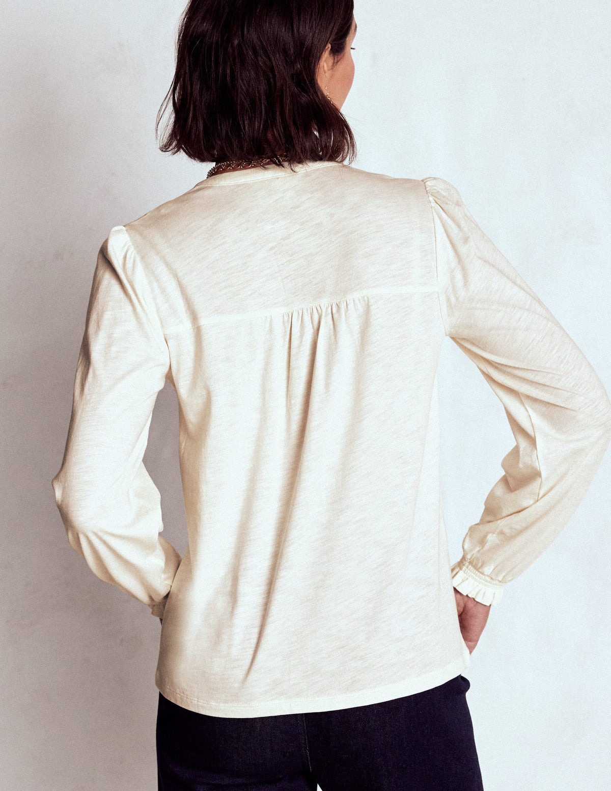 Elsa Smocked Yoke Jersey Shirt-Ivory - Image 3