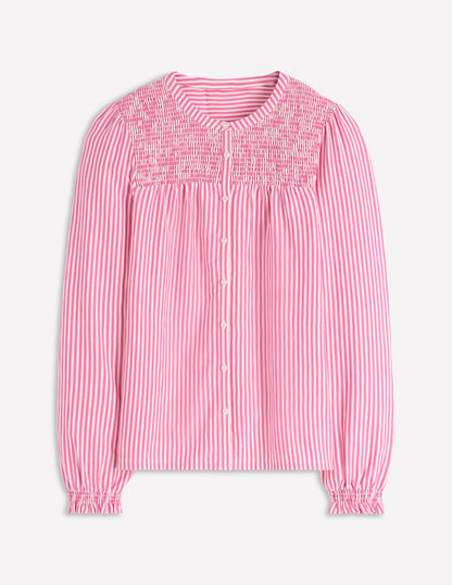 Elsa Smocked Yoke Jersey Shirt-Pink Ribbon Stripe-6