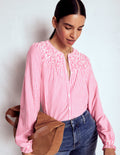 Elsa Smocked Yoke Jersey Shirt-Pink Ribbon Stripe