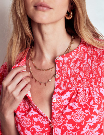 Elsa Smocked Yoke Jersey Shirt-Poppy Red, Ornate Vine-2