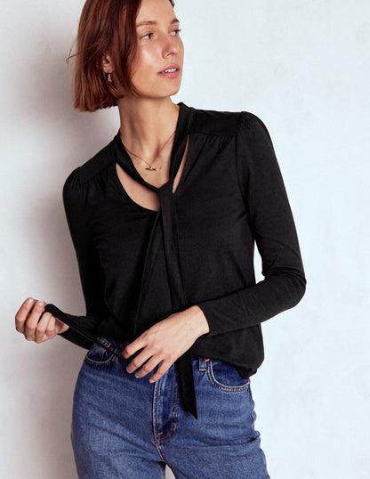 Tie Neck Supersoft Top-Black-1