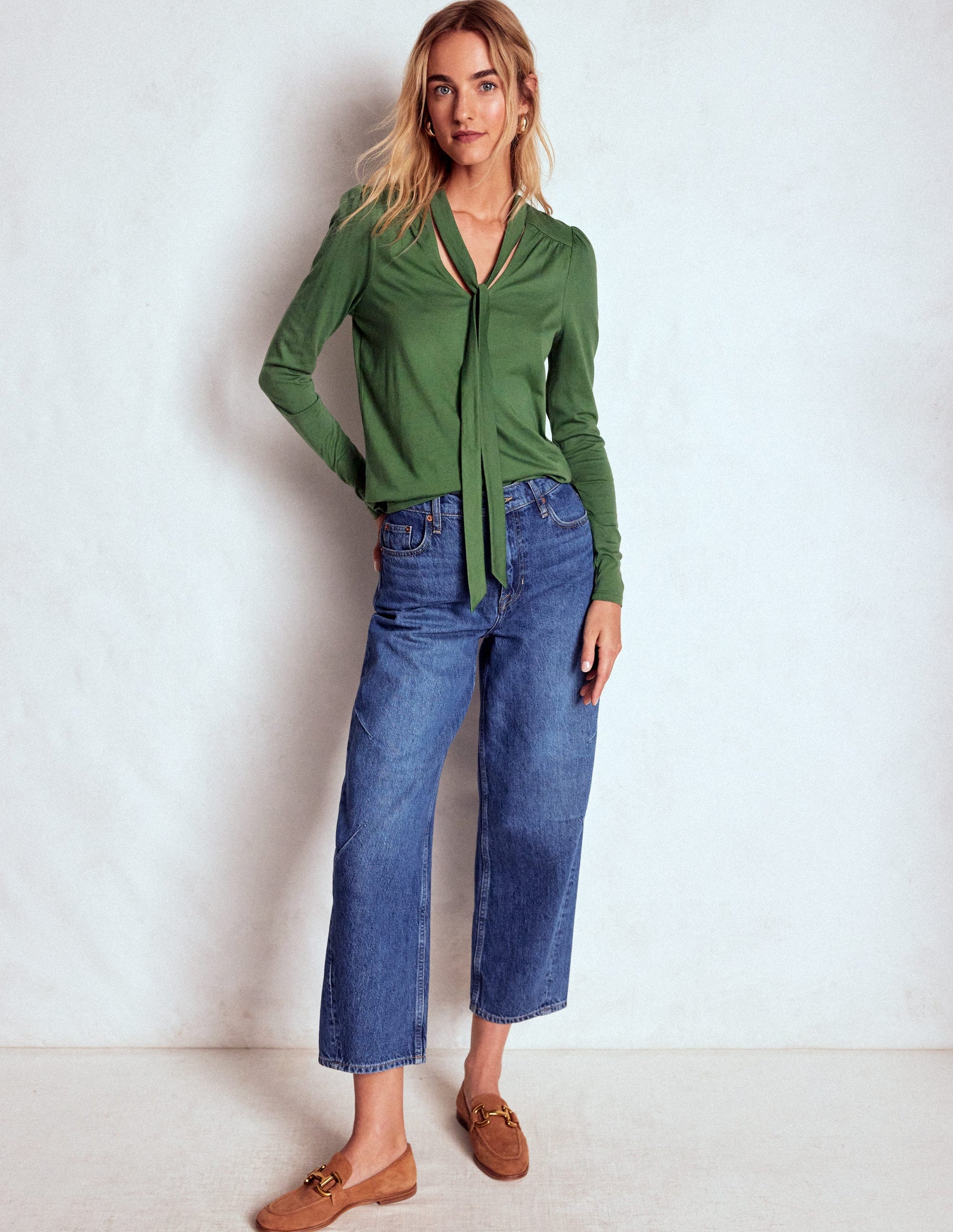 Tie Neck Supersoft Top-Hunter Green-1