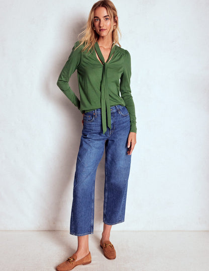 Tie Neck Supersoft Top-Hunter Green-1