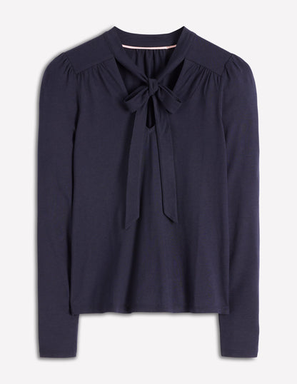 Tie Neck Supersoft Top-Navy-4