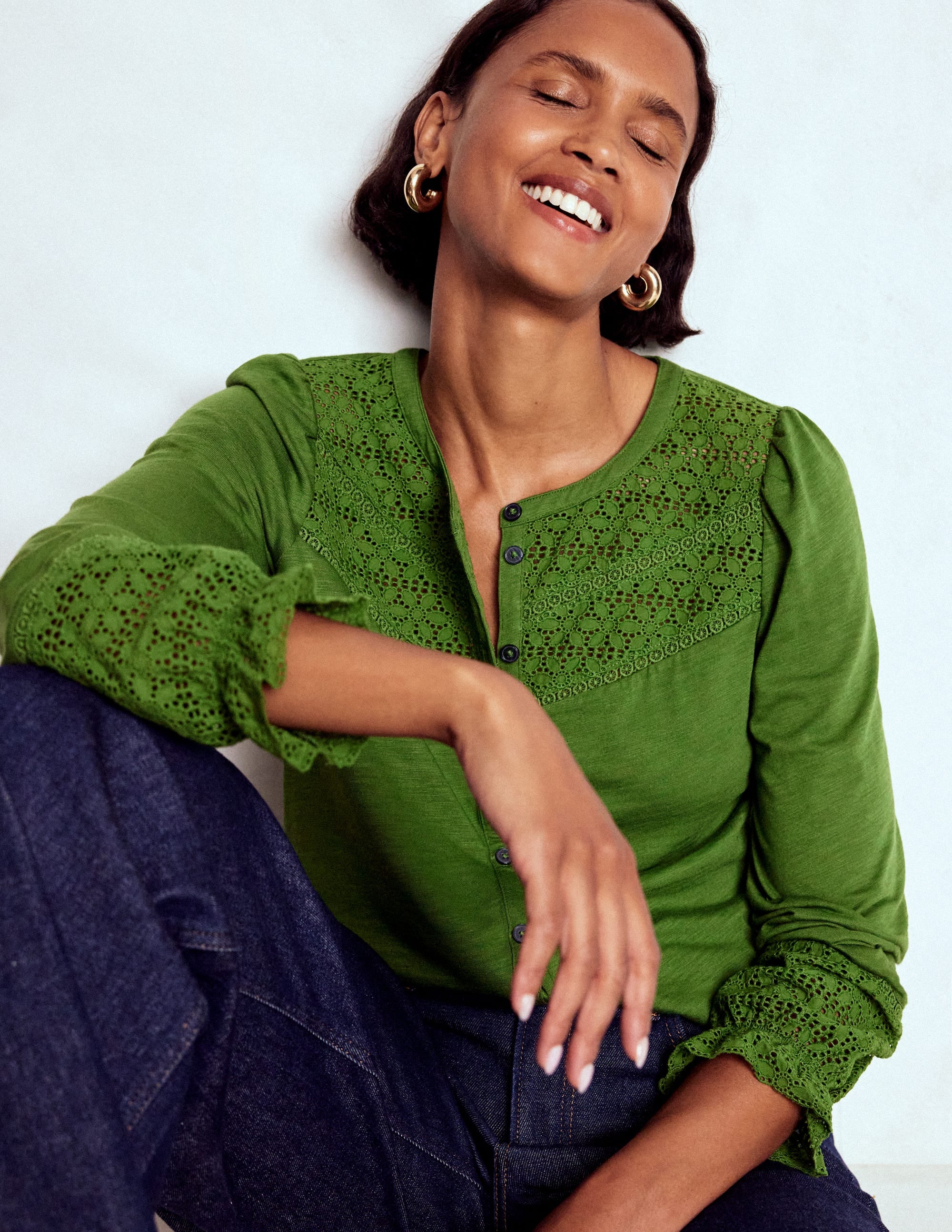 Pippa Broderie Jersey Shirt-Promenade Green - Image 1