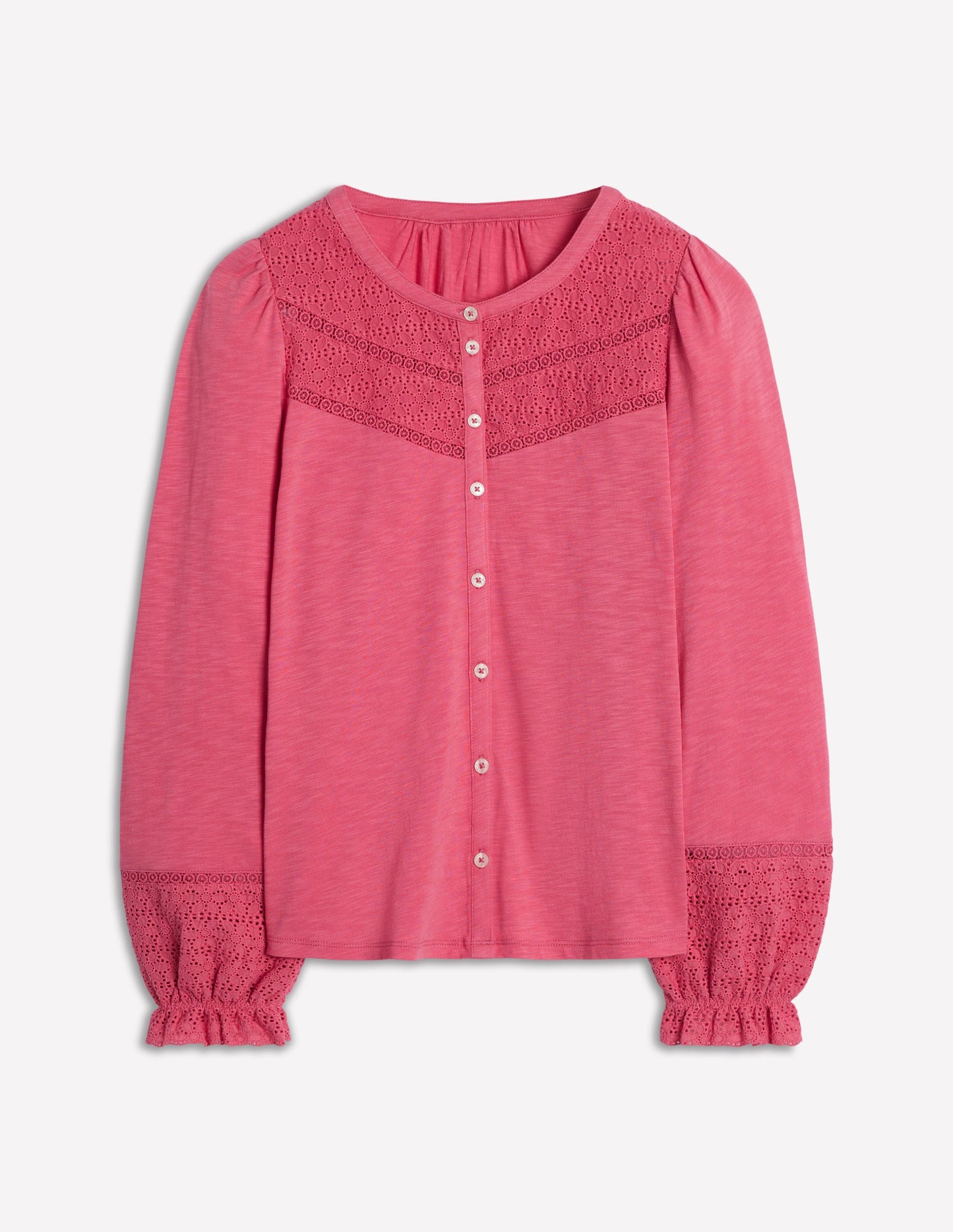 Pippa Broderie Jersey Shirt-Rose Pink