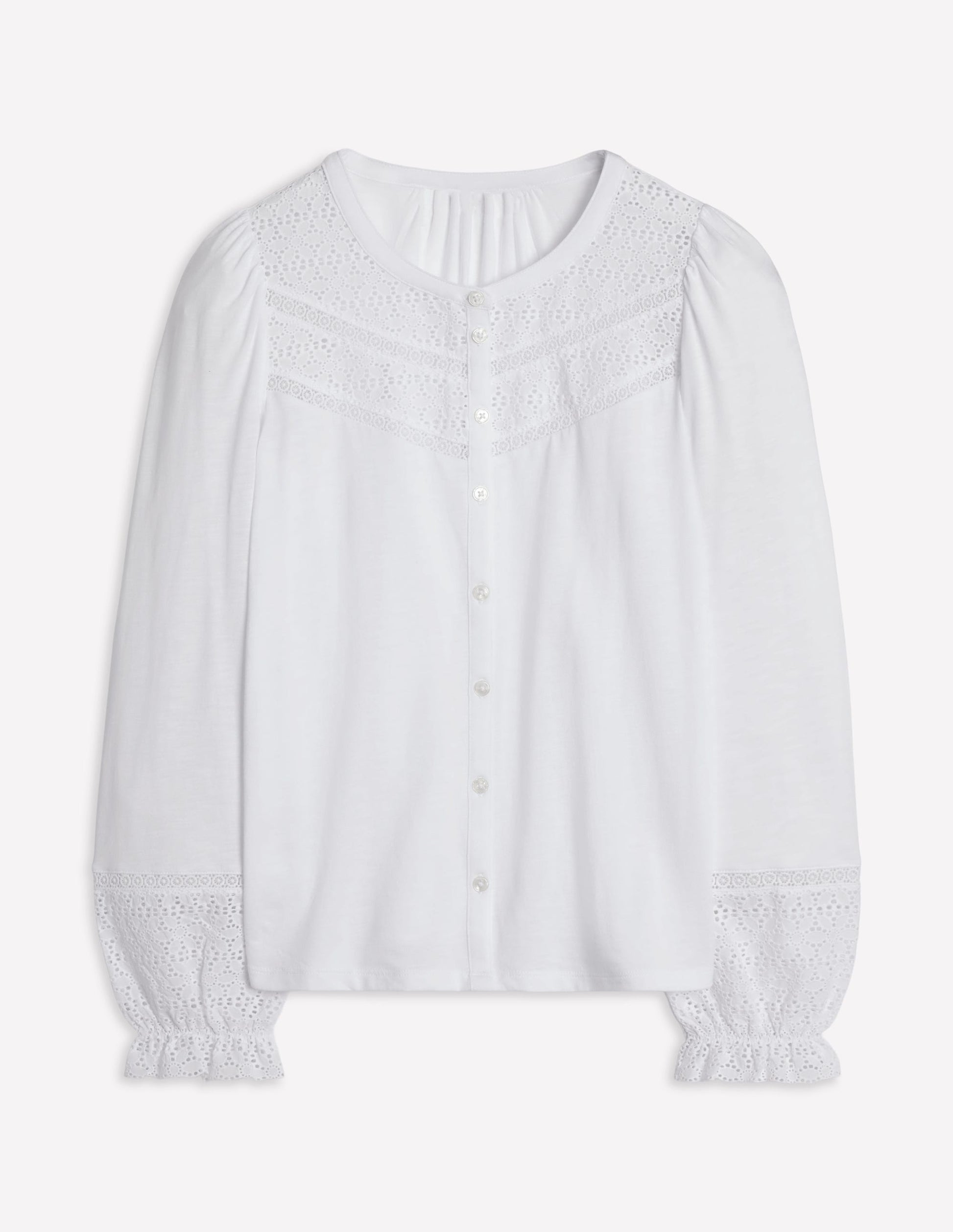 Pippa Broderie Jersey Shirt-White-5