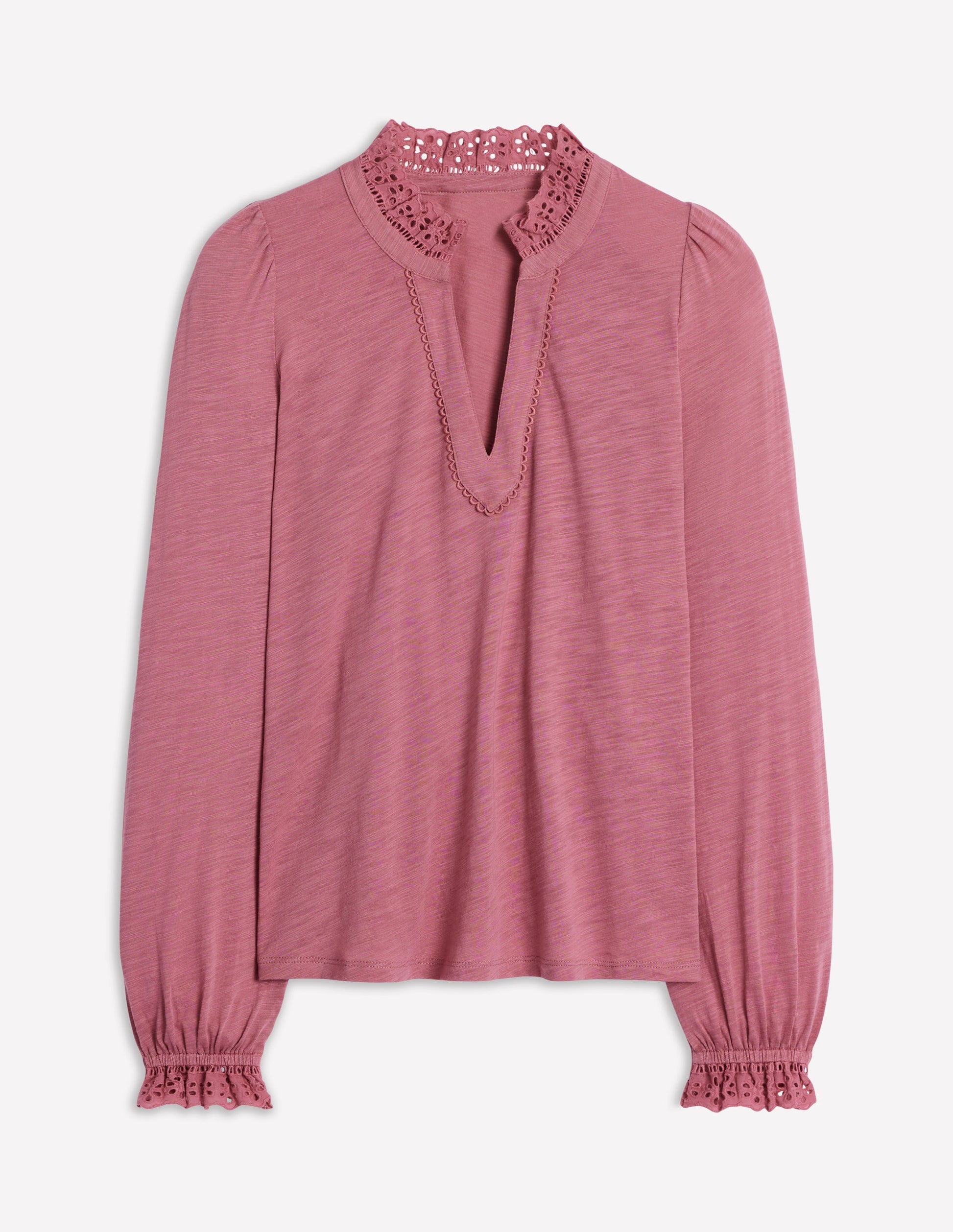 Aria Broderie Notch Neck Top-Pink Heather-5