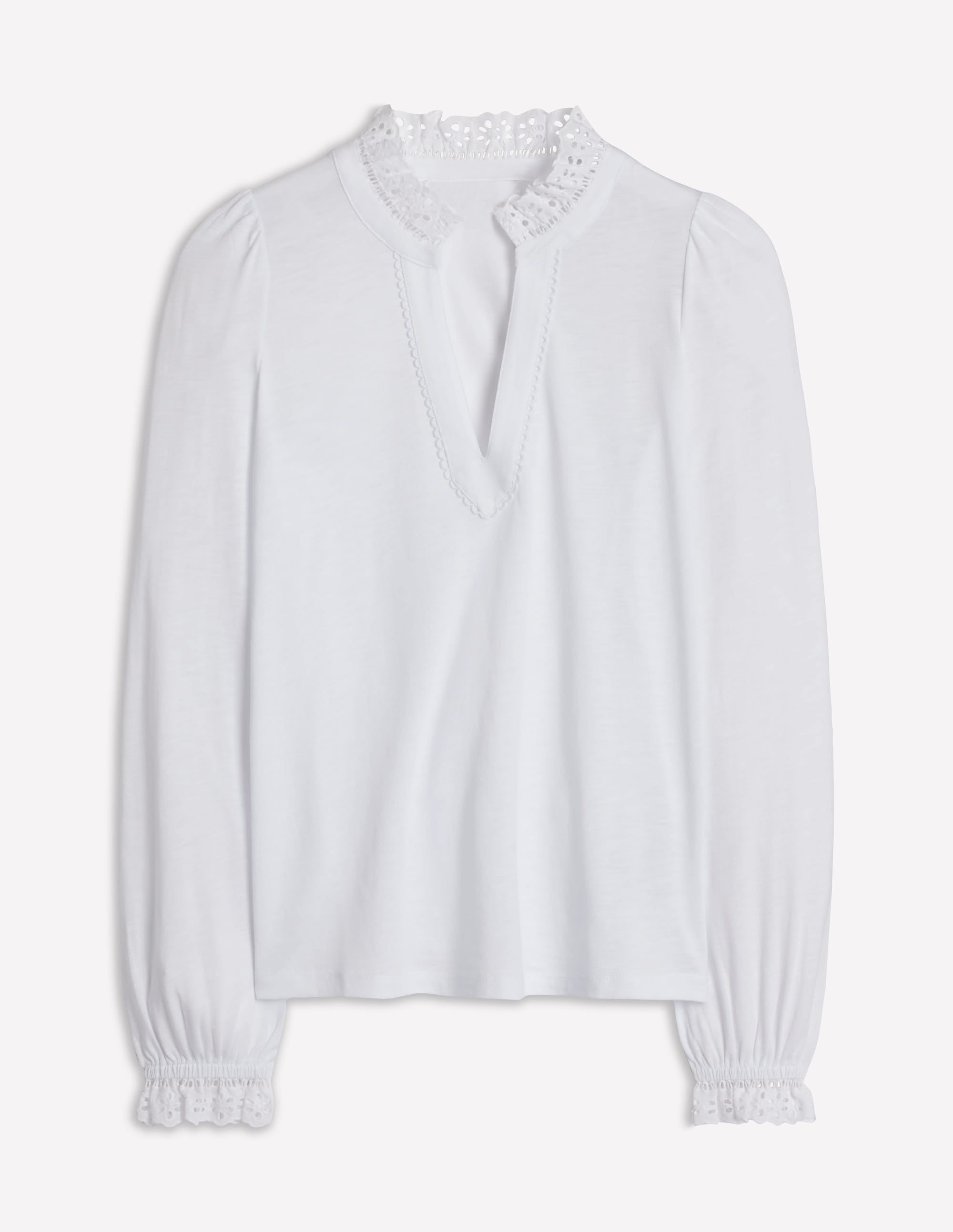 Aria Broderie Notch Neck Top-White - Image 5