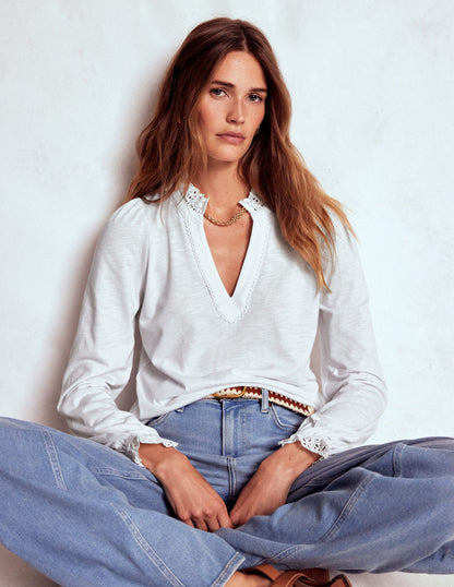 Aria Broderie Notch Neck Top-White-1