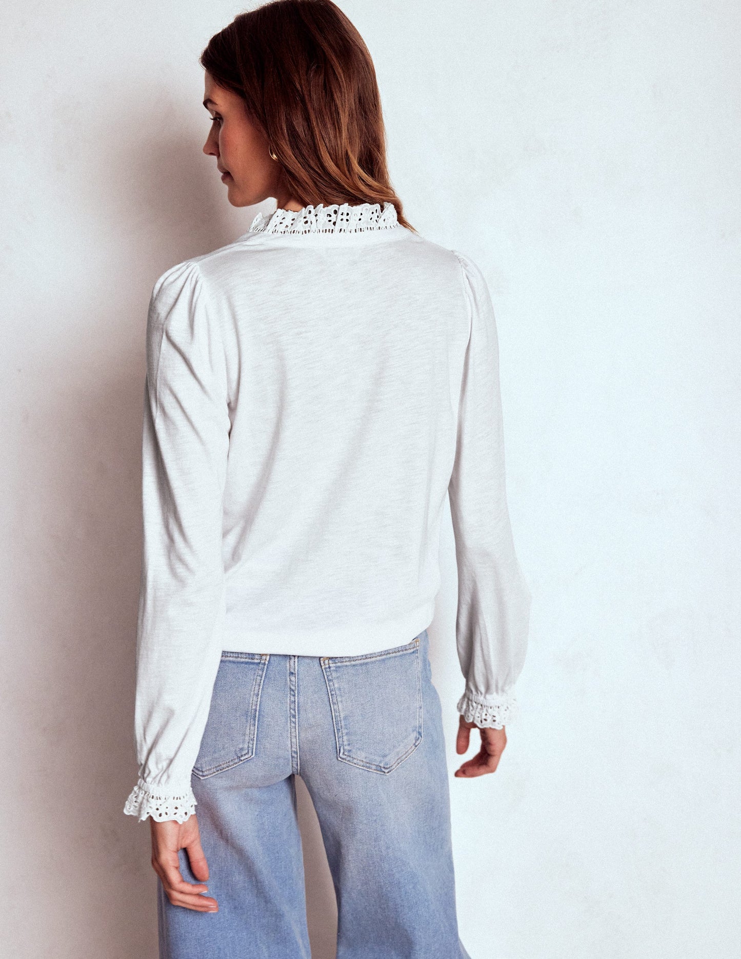 Aria Broderie Notch Neck Top-White