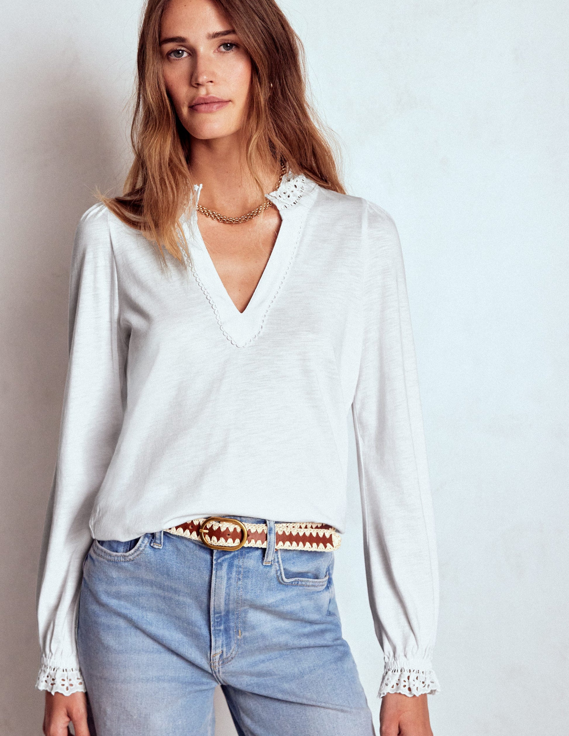 Aria Broderie Notch Neck Top-White-4