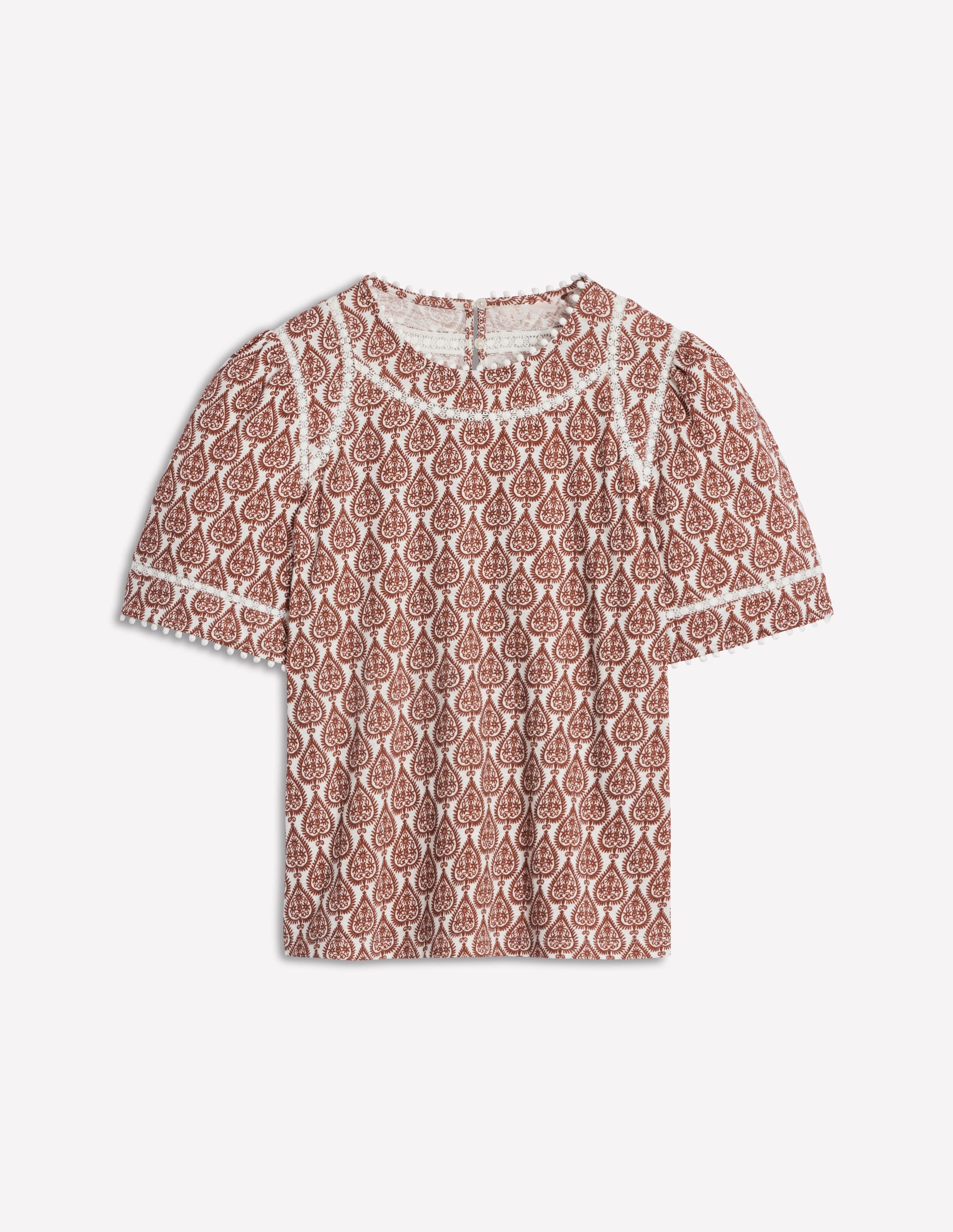 Mila Lace Trim Top-Ivory and Cognac, Ornate Geo - Image 4