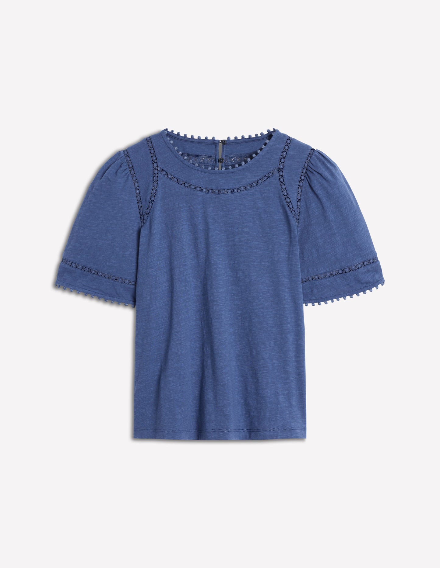 Mila Lace Trim Top-Denim Blue