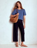 Mila Lace Trim Top-Denim Blue