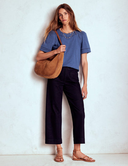 Mila Lace Trim Top-Denim Blue-1