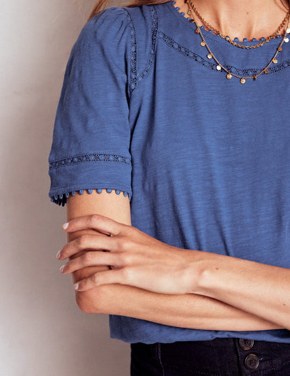 Mila Lace Trim Top-Denim Blue-2