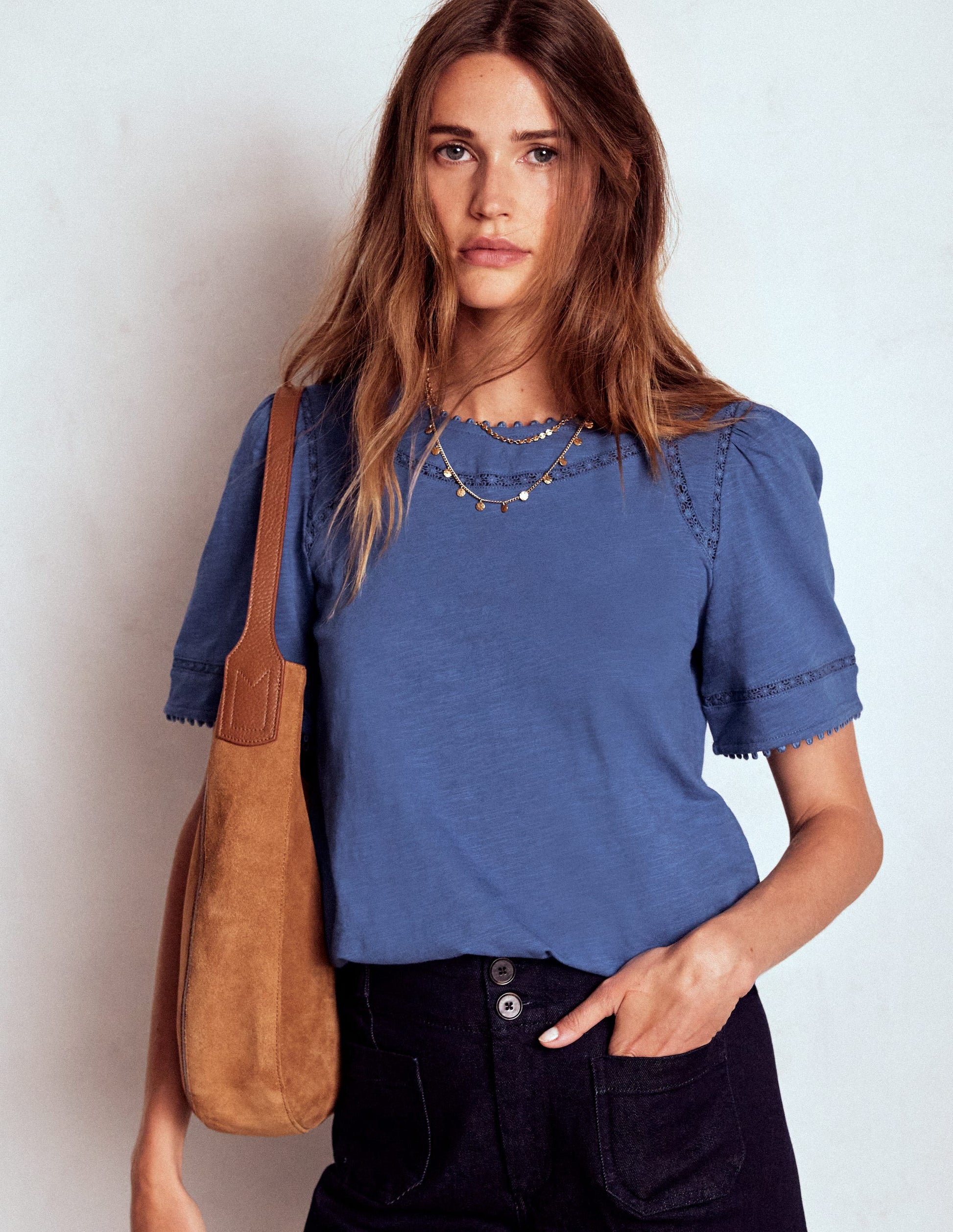 Mila Lace Trim Top-Denim Blue-4