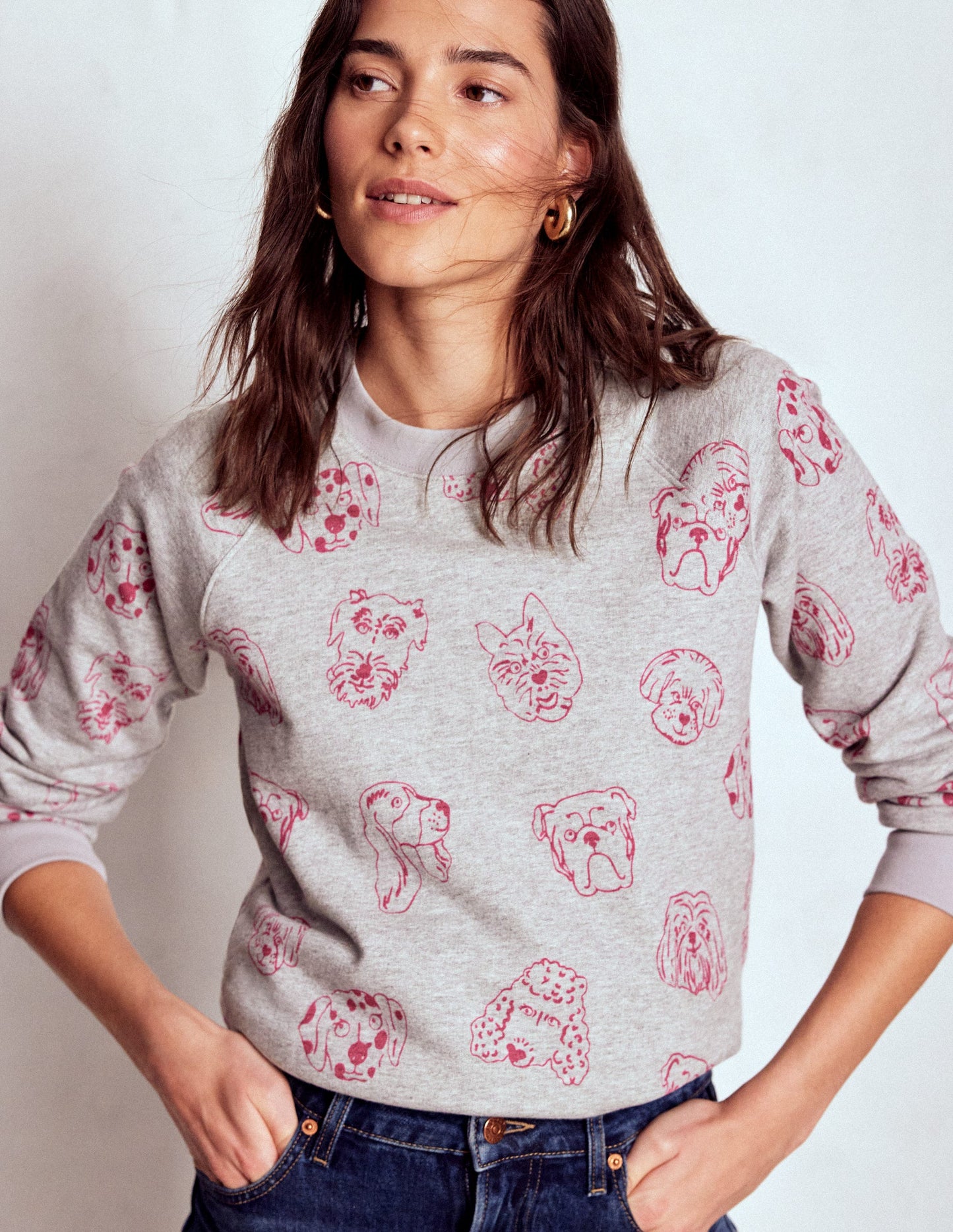 Rosa Printed Sweatshirt-Grey and Pink Yarrow, Dogs
