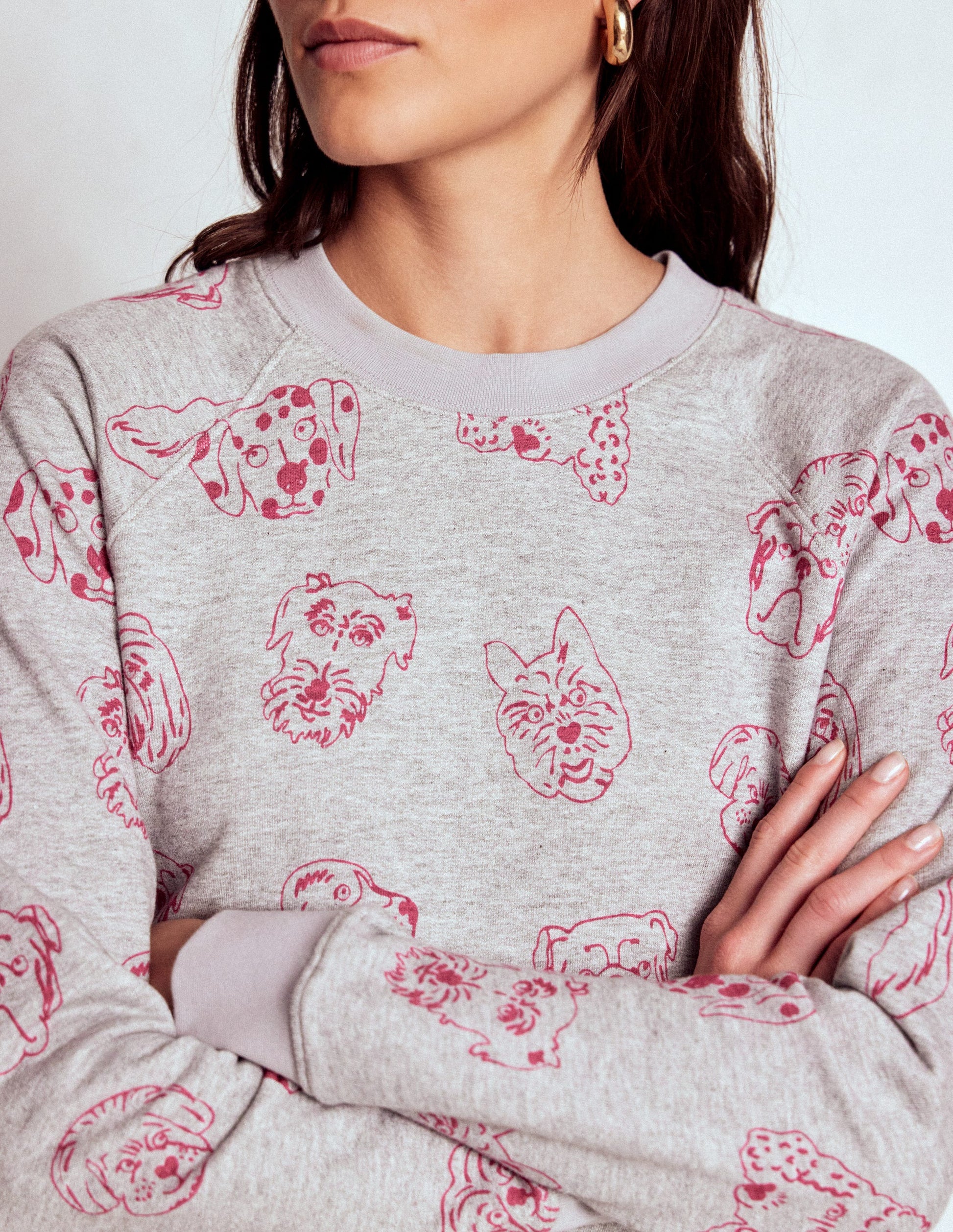 Rosa Printed Sweatshirt-Grey and Pink Yarrow, Dogs-2