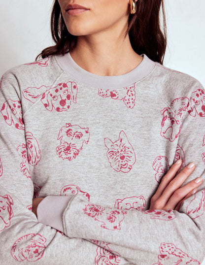 Rosa Printed Sweatshirt-Grey and Pink Yarrow, Dogs-2